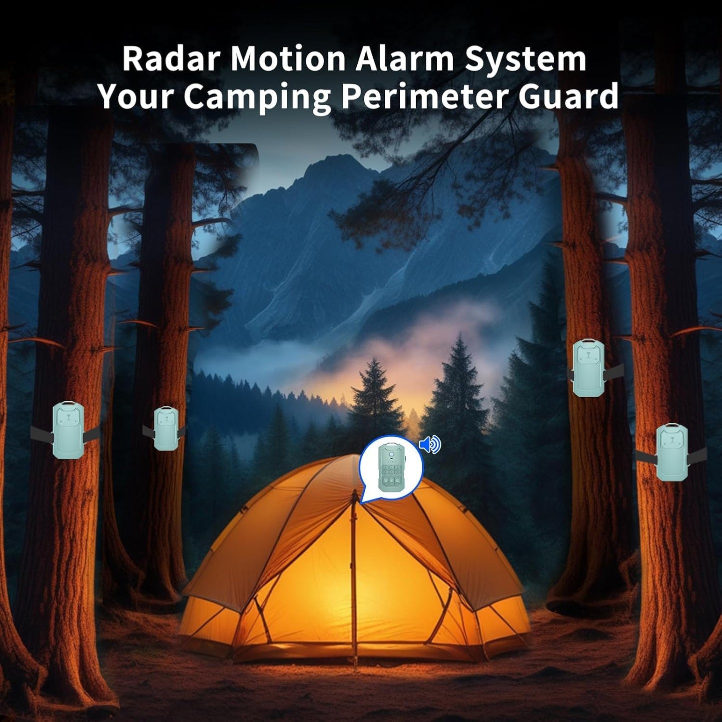 Outdoor Radar Motion Sensor Alarm - Wireless Security System for Camping, RV & Off-Grid Use, 1/2 Mile Range, Customizable Detection Area, IP66