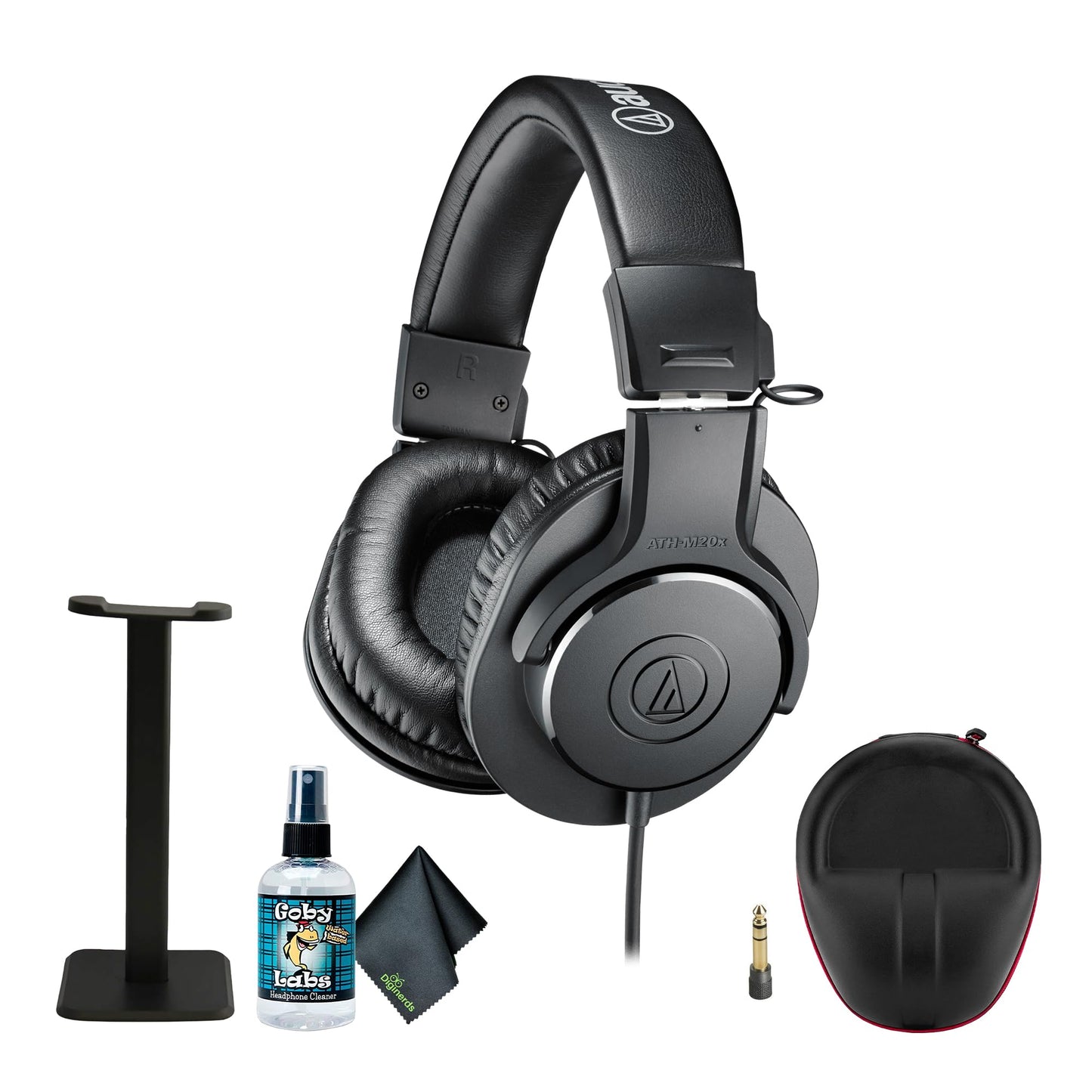 Audio-Technica ATH-M20x Professional Studio Monitor Headphones, Black (AUD ATHM20X) + Microfiber Cleaning Cloth + Headphone Stand + Headphone CASE +…
