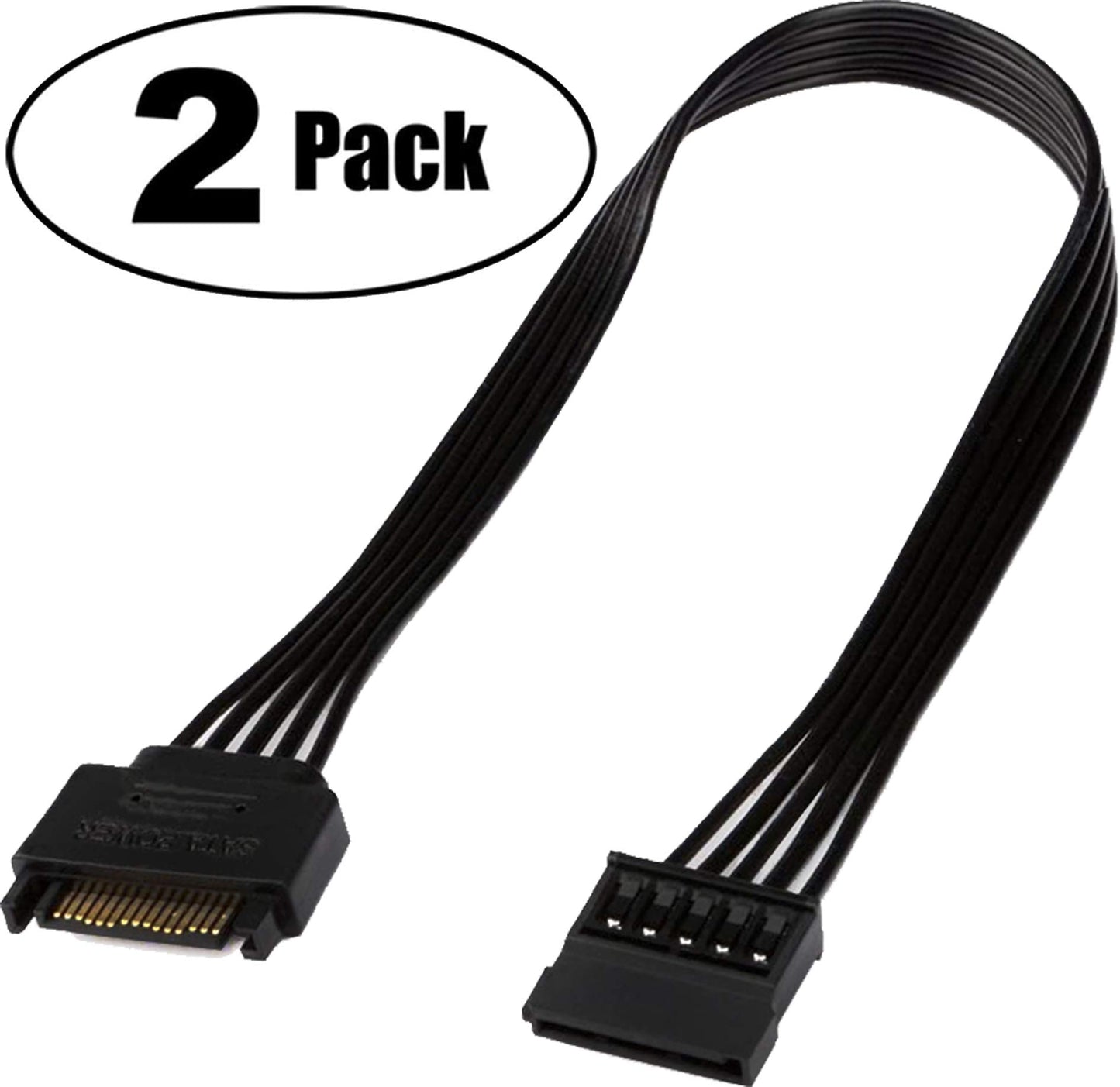 TeamProfitcom SATA Power Extension Cable, 15 Pin SATA Male to Female Extender Power Cable Adapter for Hard Drive Disk HDD, SSD (2 Pack) 24 Inches