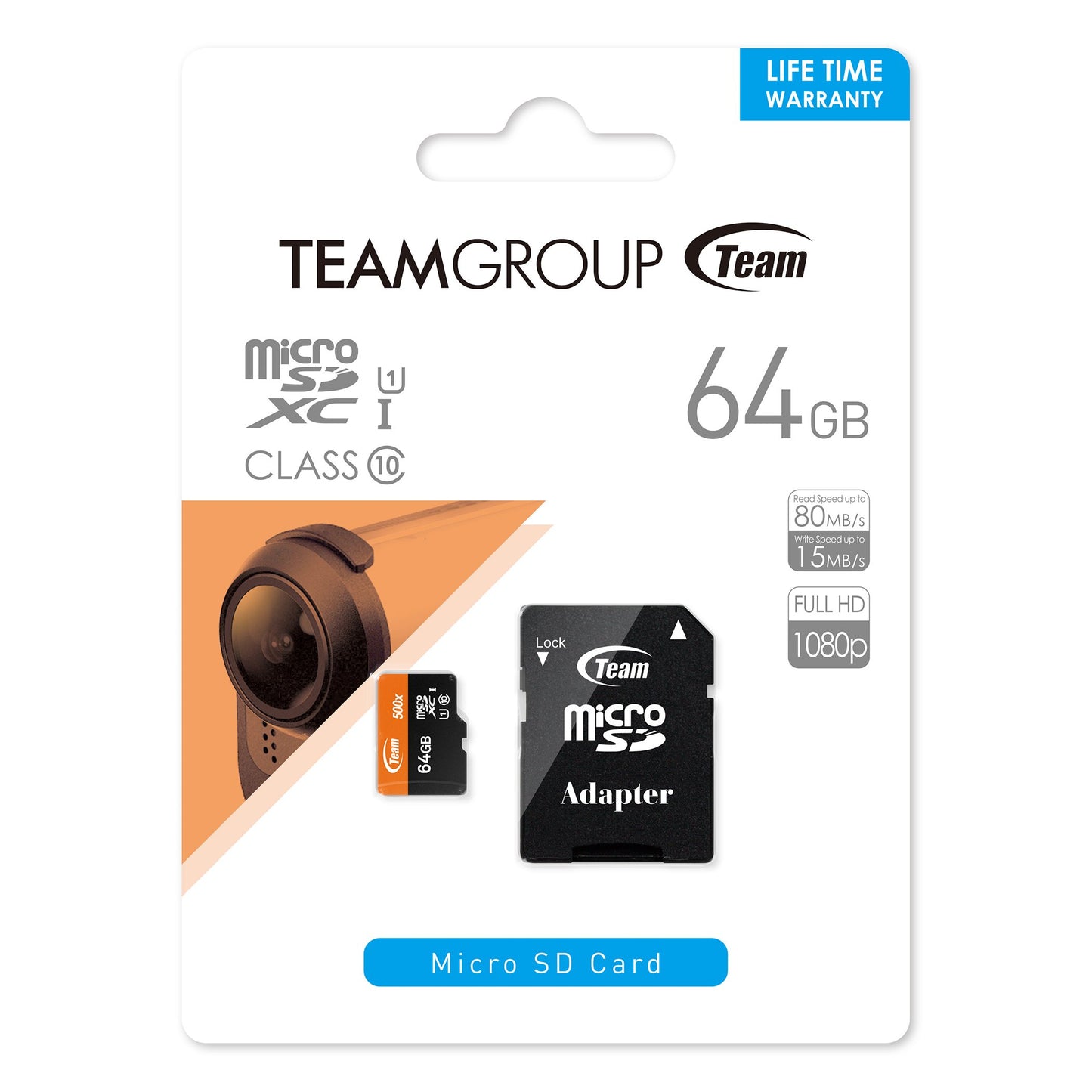 Team 64GB microSDXC UHS-I/U1 Class 10 Memory Card with Adapter, Speed Up to 80MB/s (TUSDX64GUHS03)