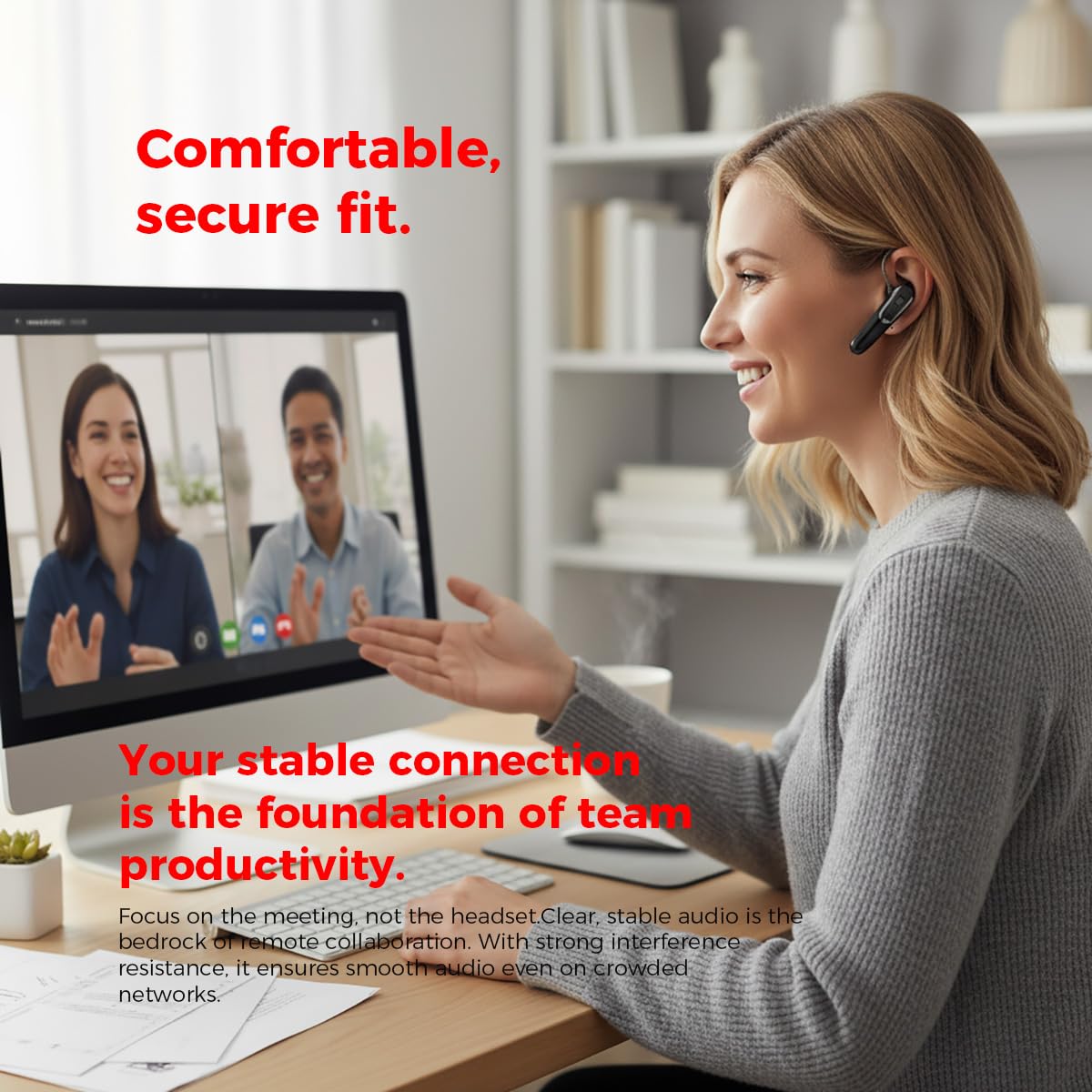 BEVCEFCC Bluetooth Headset with 38H Talk Time, Dual Mic Noise Cancelling, Dual Pairing & Mute Button, Bluetooth 6.0, Lightweight Single Ear Headset