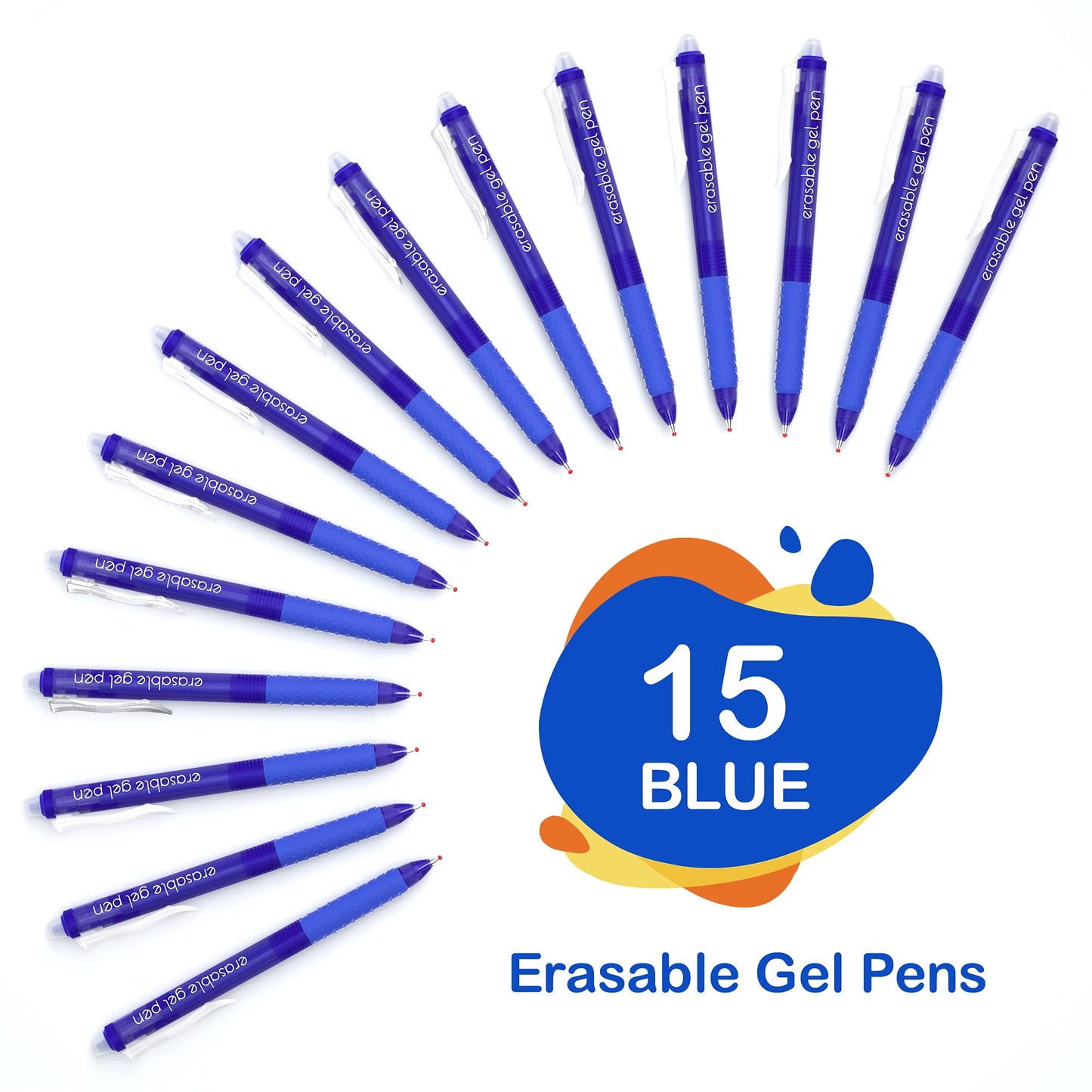 Lineon Erasable Gel Pens, 15 Pack Blue Retractable Erasable Pens Clicker, Fine Point, Make Mistakes Disappear, Blue Ink for School & Office