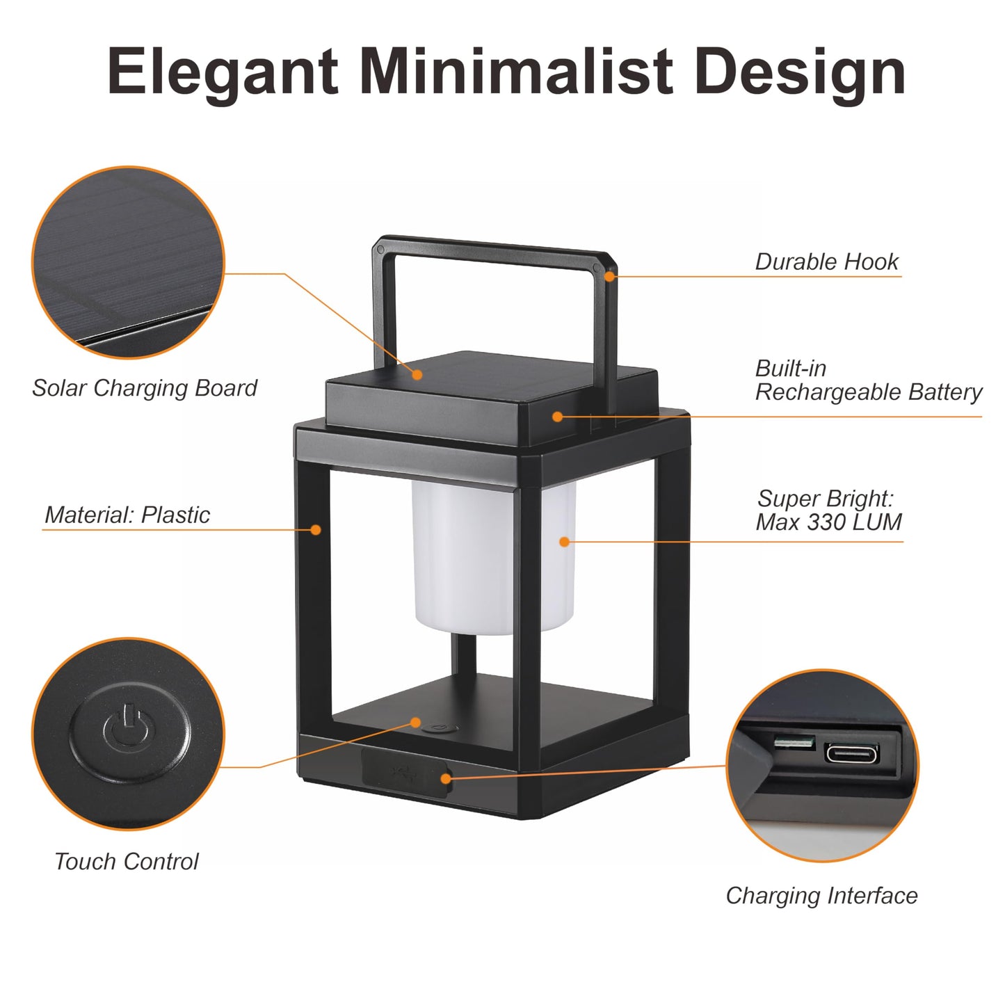 LETRY Outdoor Table Lamp, Brightness LED Nightstand Lantern, Portable Rechargeable Solar Lamp Waterproof, Touch Control Outdoor Lamps Cordless Lights