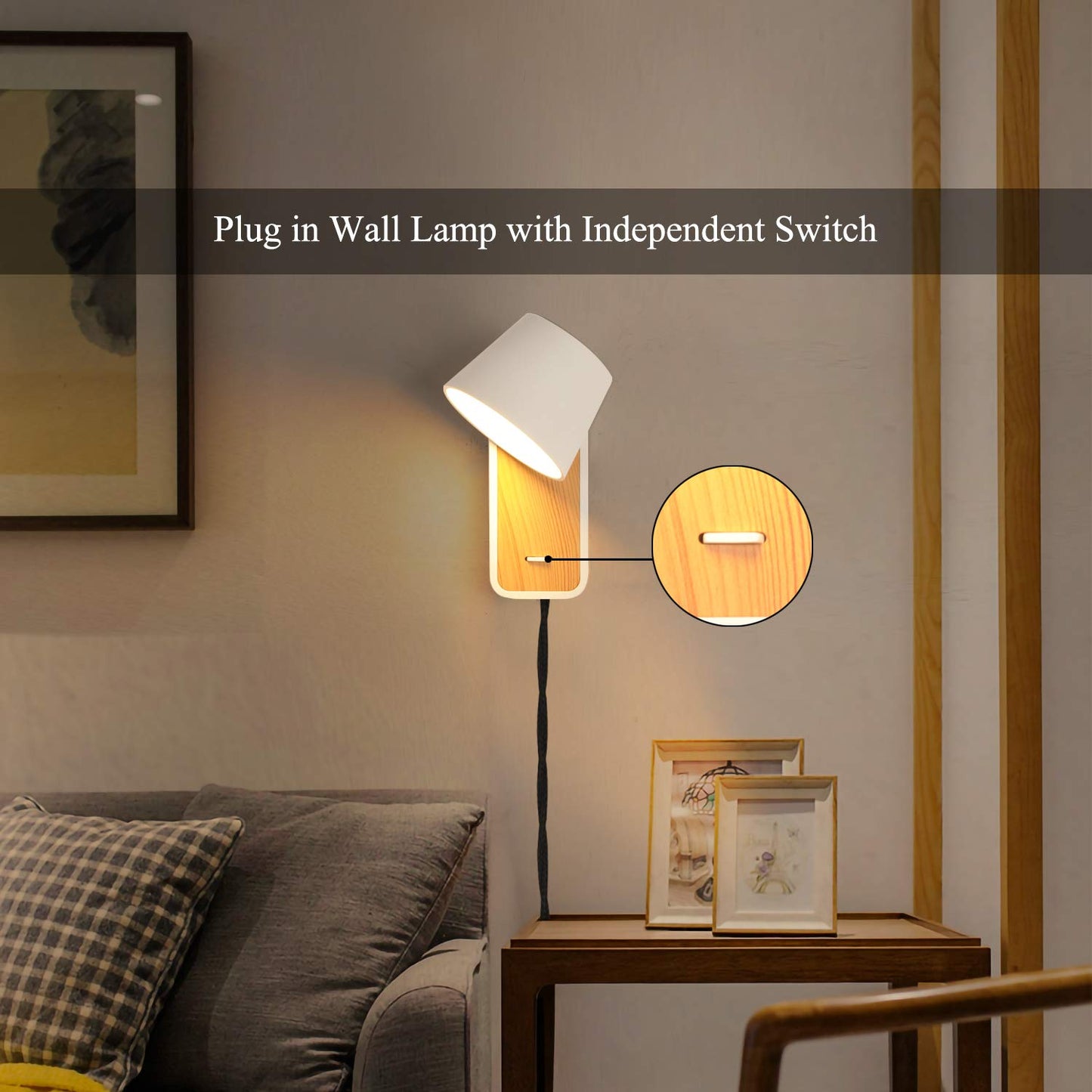 Modern Wall Lamp with Plug in Cord for Bedrooms Hallway Living Room, Indoor Contemporary Mounted Lighting Fixture,Nordic Bedside Rotatable Reading