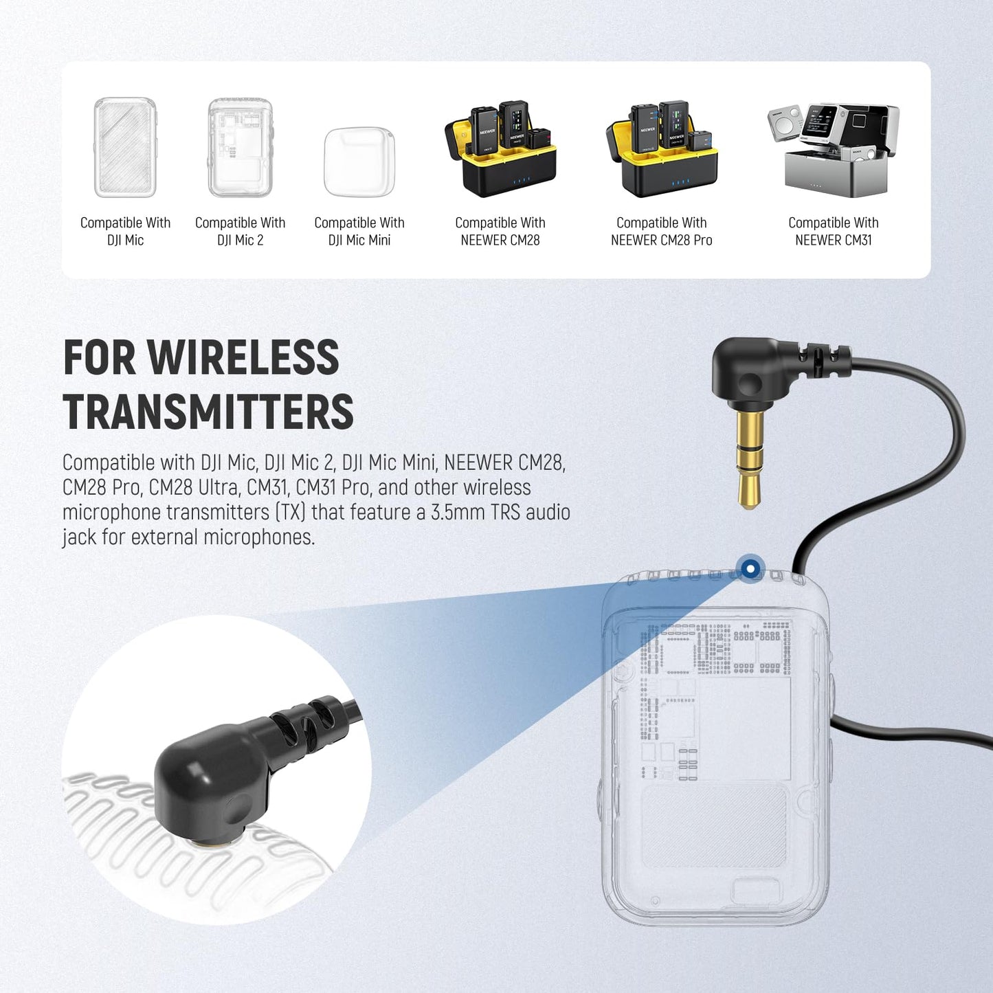NEEWER Mini Lavalier Microphone (2 Pack), 6.6ft/2m Clip On Wired Condenser Lapel Mic with 3.5mm TRS Plug, Compatible with DJI Mic 2, Rode Wireless Go