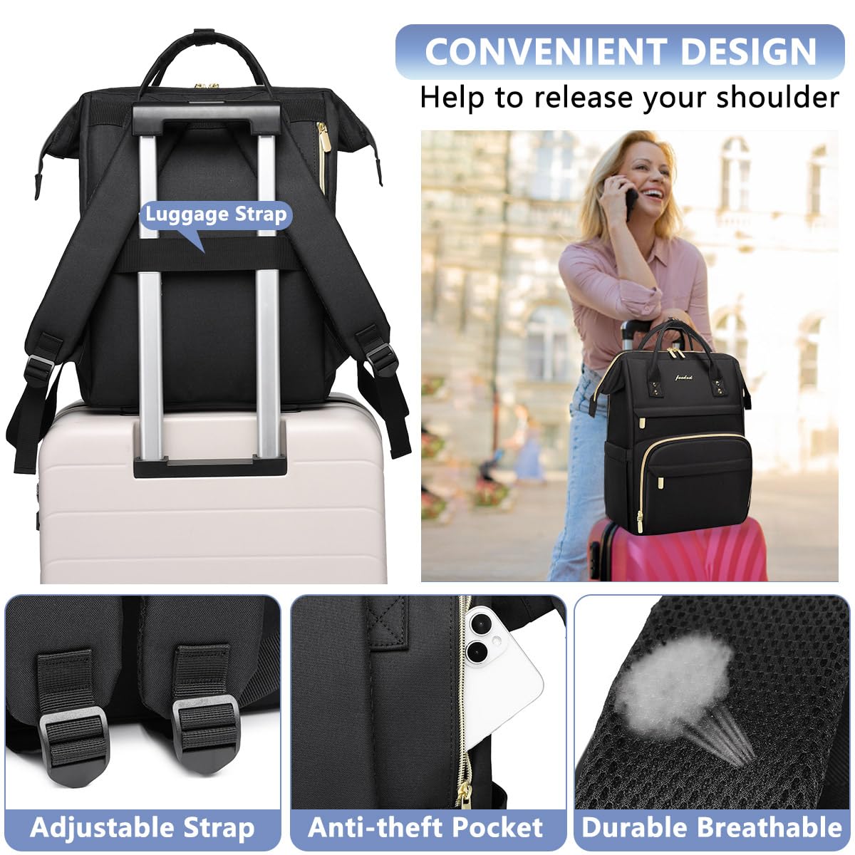 Focdod Backpack for Women 15.6 Inch Laptop Backpack Work Business Backpacks Purse Waterproof Computer College Backpacks Nurse Bag Backbag 2 Sets