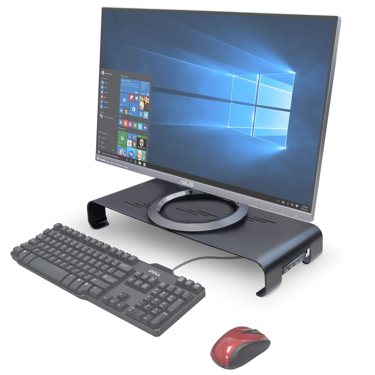Syba Monitor Stand Riser for Computer, Laptop, Printer, Notebook and All Flat Screen Display with 19" platform and 3" height With USB 3.0 Hub, Black