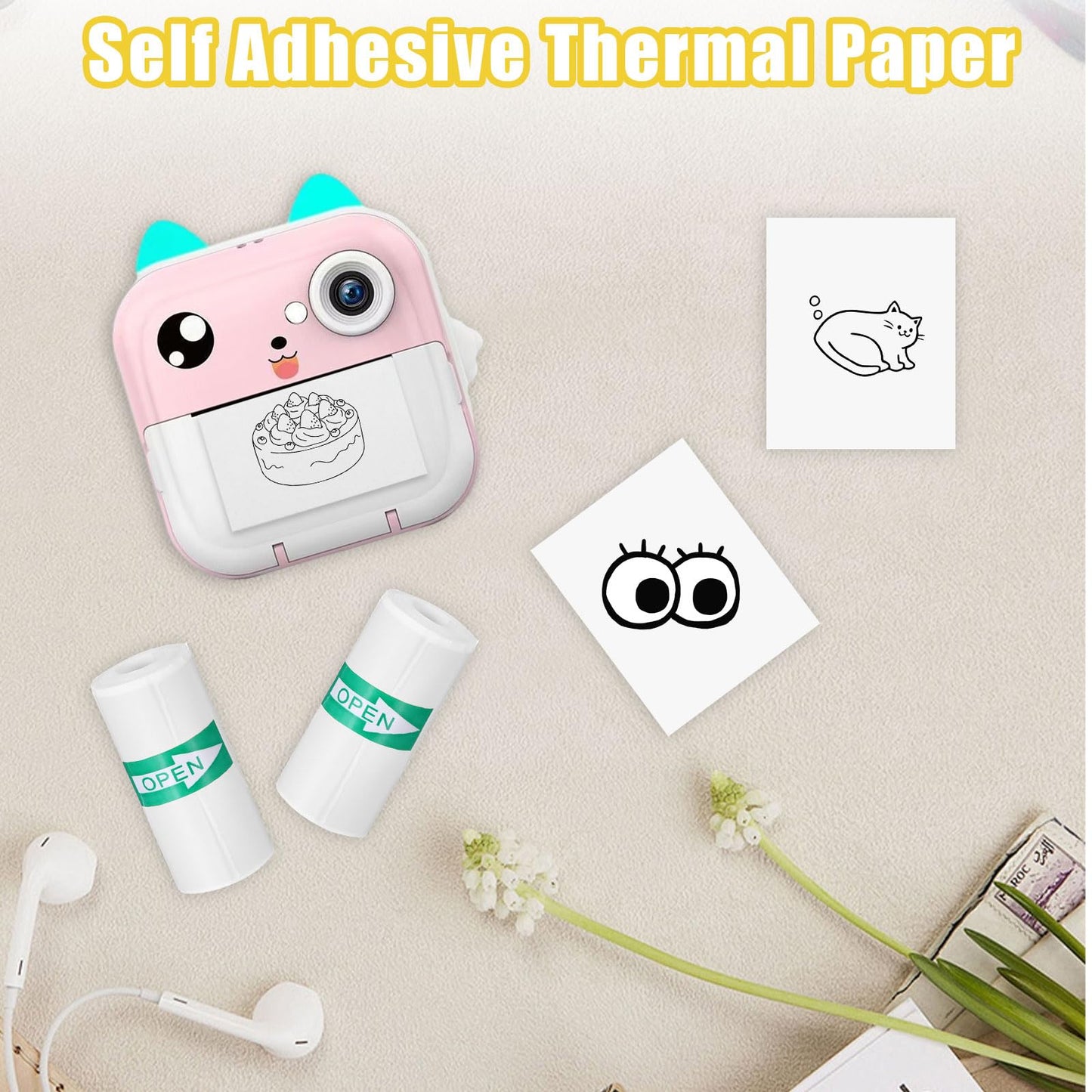 14Rolls Thermal Sticker Paper for Mini Printer Sticker Maker,53 X 28mm,Self-Adhesive Mini Thermal Printer Paper,White Portable Thermals Labels