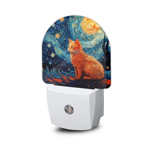ZTHLL Starry Night Cat Night Light, Night Light Plug into Wall with Dusk to Dawn Sensor, LED Lamp Energy Saving Lights for Men Women Boys Girls,Lamp