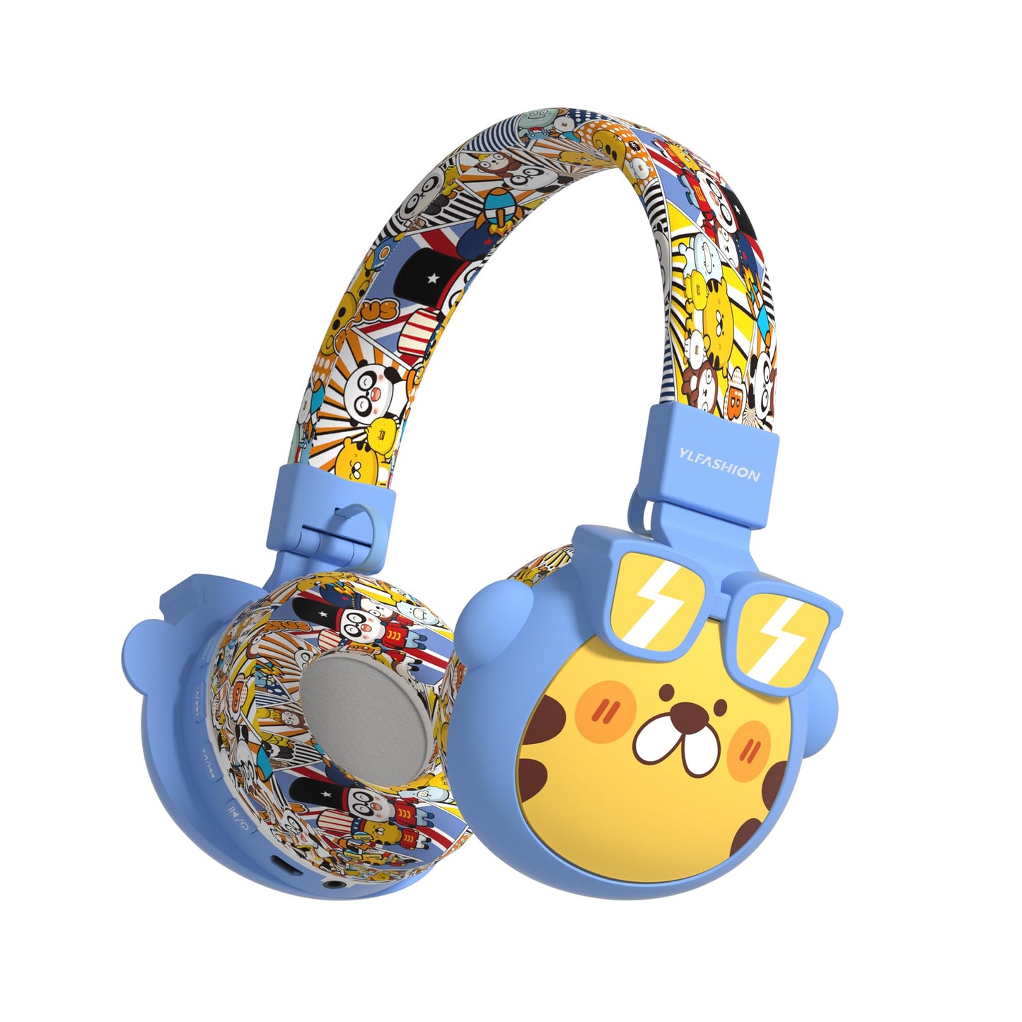 YLFASHION Kids Bluetooth Headphones, 85dB Volume Limit, Ultra-Soft Over-Ear, Built-in Mic, Foldable, Beerus Cartoon Animal Design, Suitable…