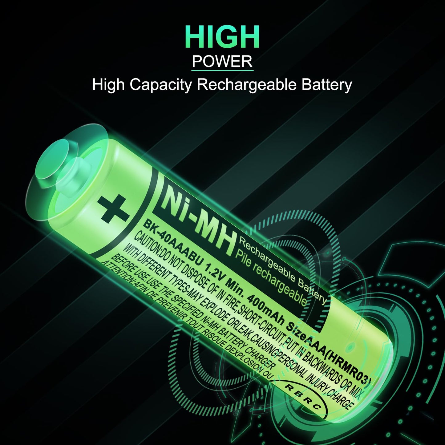 pingju NI-MH AAA Rechargeable Battery 1.2V 400mah 4-Pack AAA Batteries for Panasonic Cordless Phones, Remote Controls, Electronics