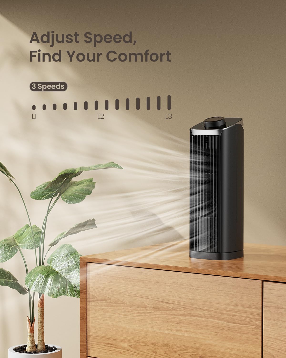 PNTCK Fan for Bedroom, 13" Tower Fan with 3 Speeds Max 23ft/s, 70° Oscillating Desk Fan, Bladeless Standing Fan, Portable Fans, Cooling Fans