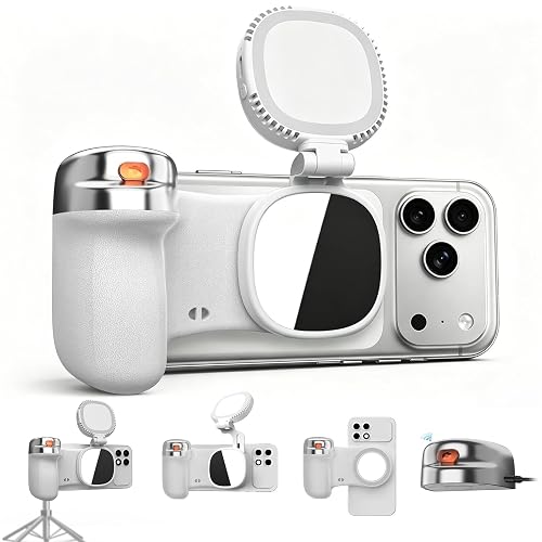 Ergonomic Phone Camera Grip with Selfie Light, Compatible with MagSafe