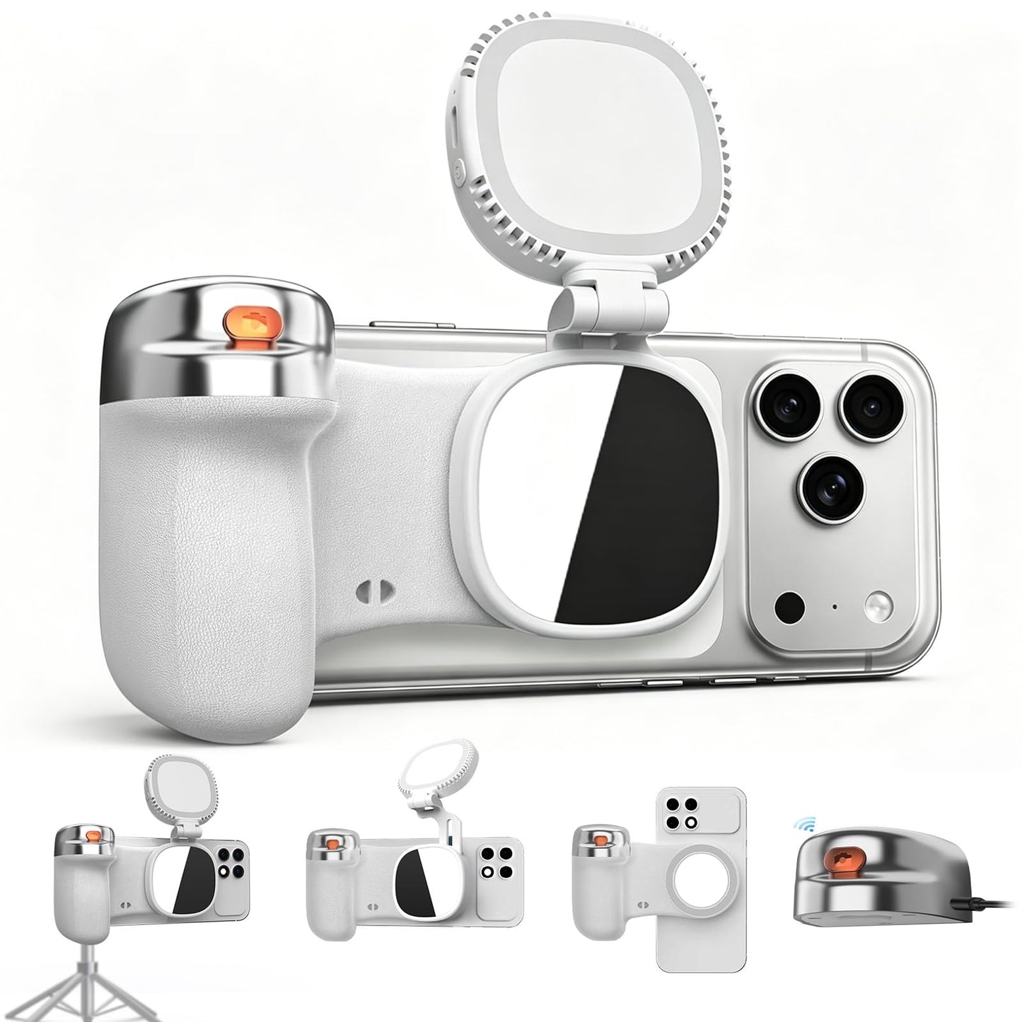 Ergonomic Phone Camera Grip with Selfie Light, Compatible with MagSafe