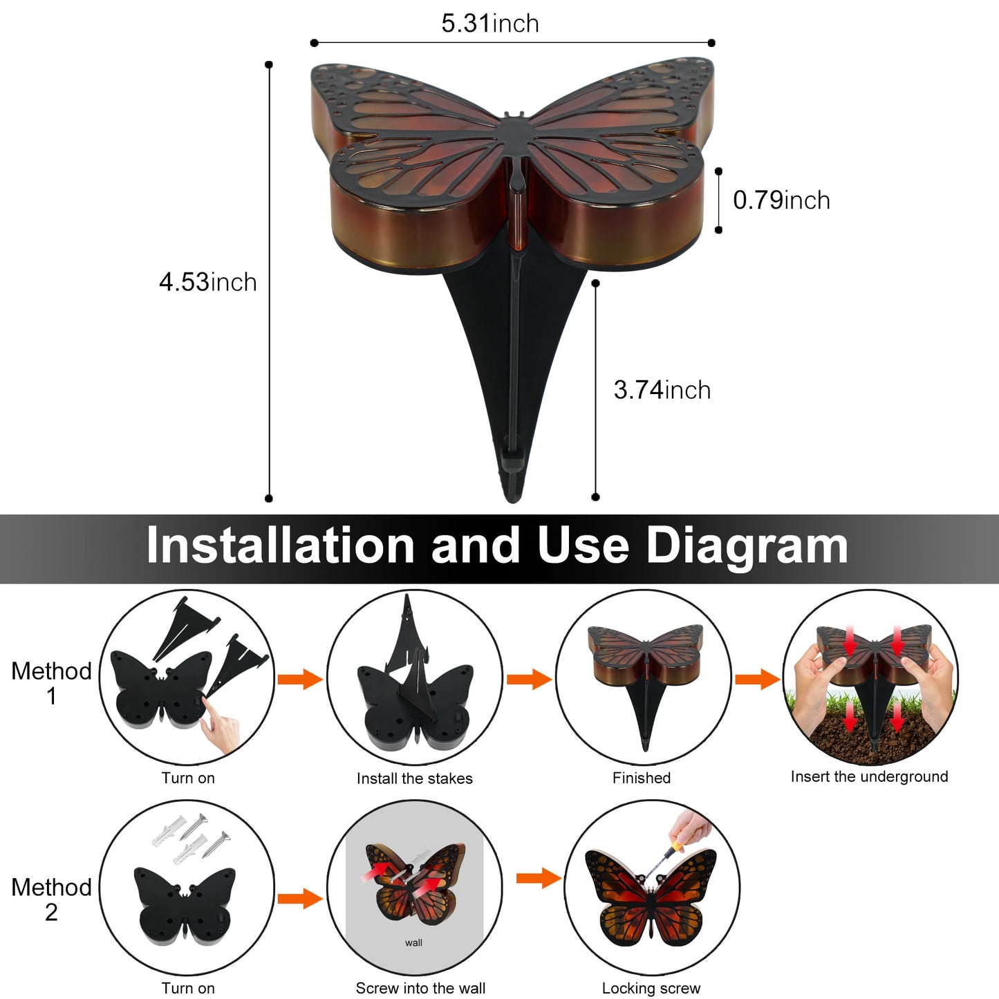 ground lights, equipped with 4 solar butterfly lights for outdoor waterproofing, 14 LED solar landscape lighting, suitable for gardens, courtyards