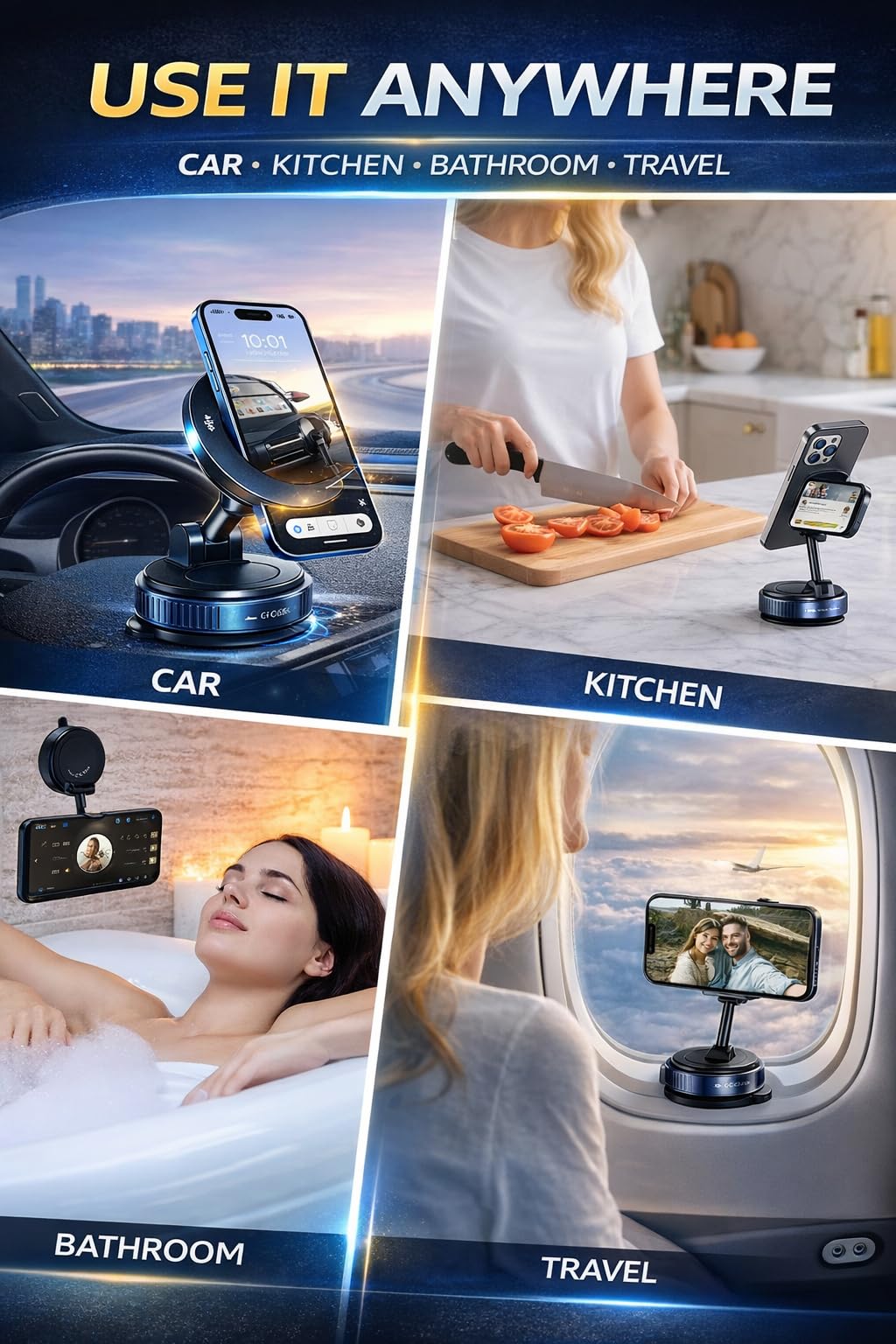 MVGLO Magnetic Car Phone Mount with Vacuum Suction, 108+ lbs Strong Hold, 360° Rotation, Dashboard & Windshield Holder for iPhone 15, 14, 13, 12