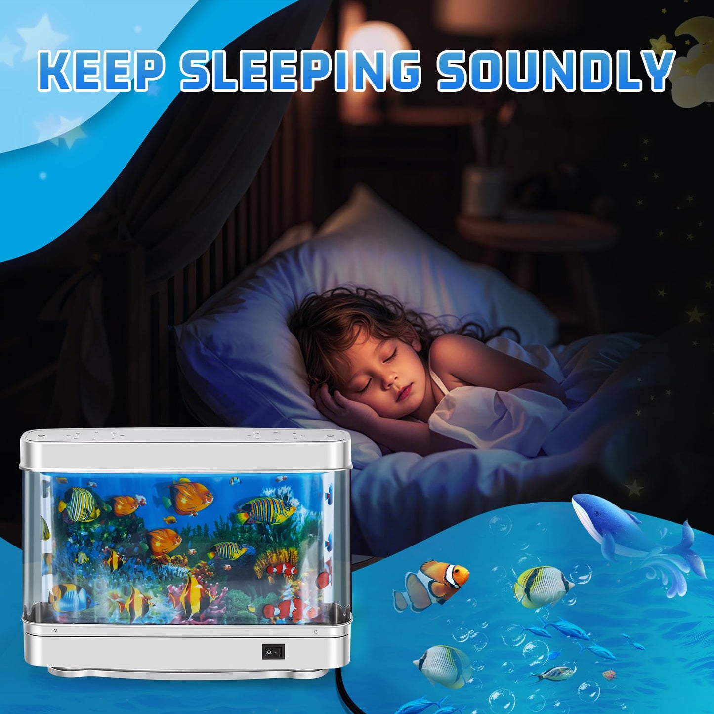 Fake Fish Tank,Artificial Aquarium Decorations,Fake Aquarium Decor,Virtual Ocean Moving Fish lamp for Bedroom Office Décor