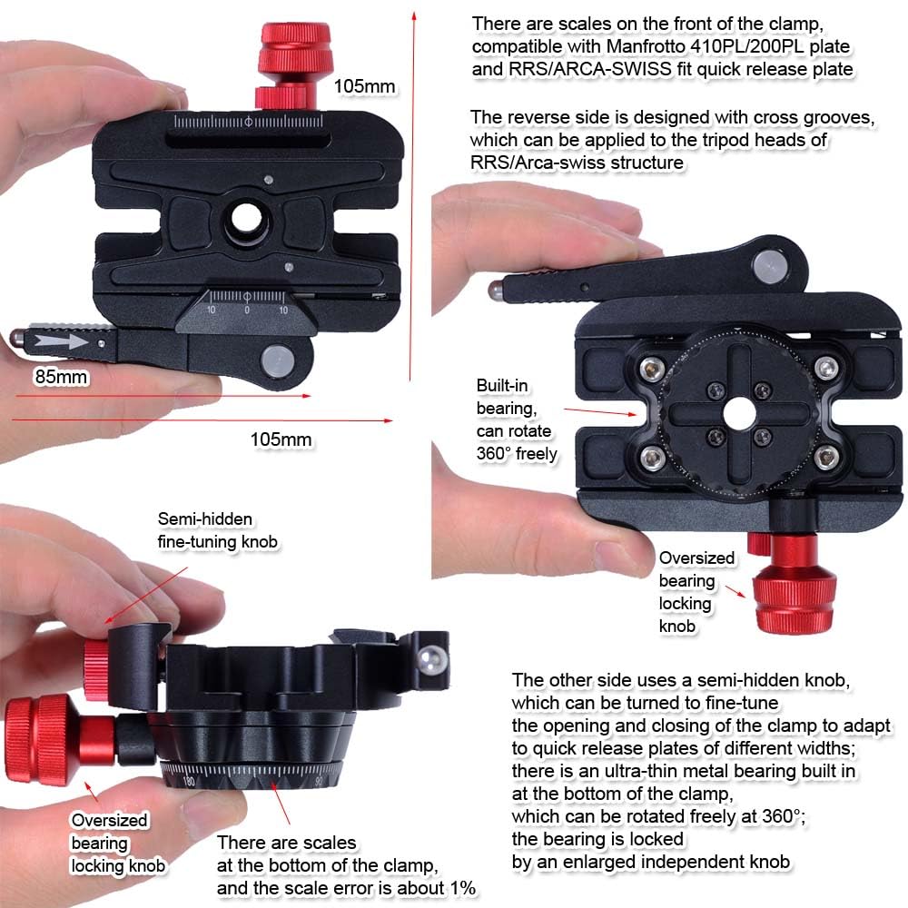 iShoot 360°Quick Self-Locked Lever Clamp Converter Adapter Knob Fine-Tuned, Compatible with Manfrotto 200PL/410PL Plate & Arca-Swiss Fit Camera Quick