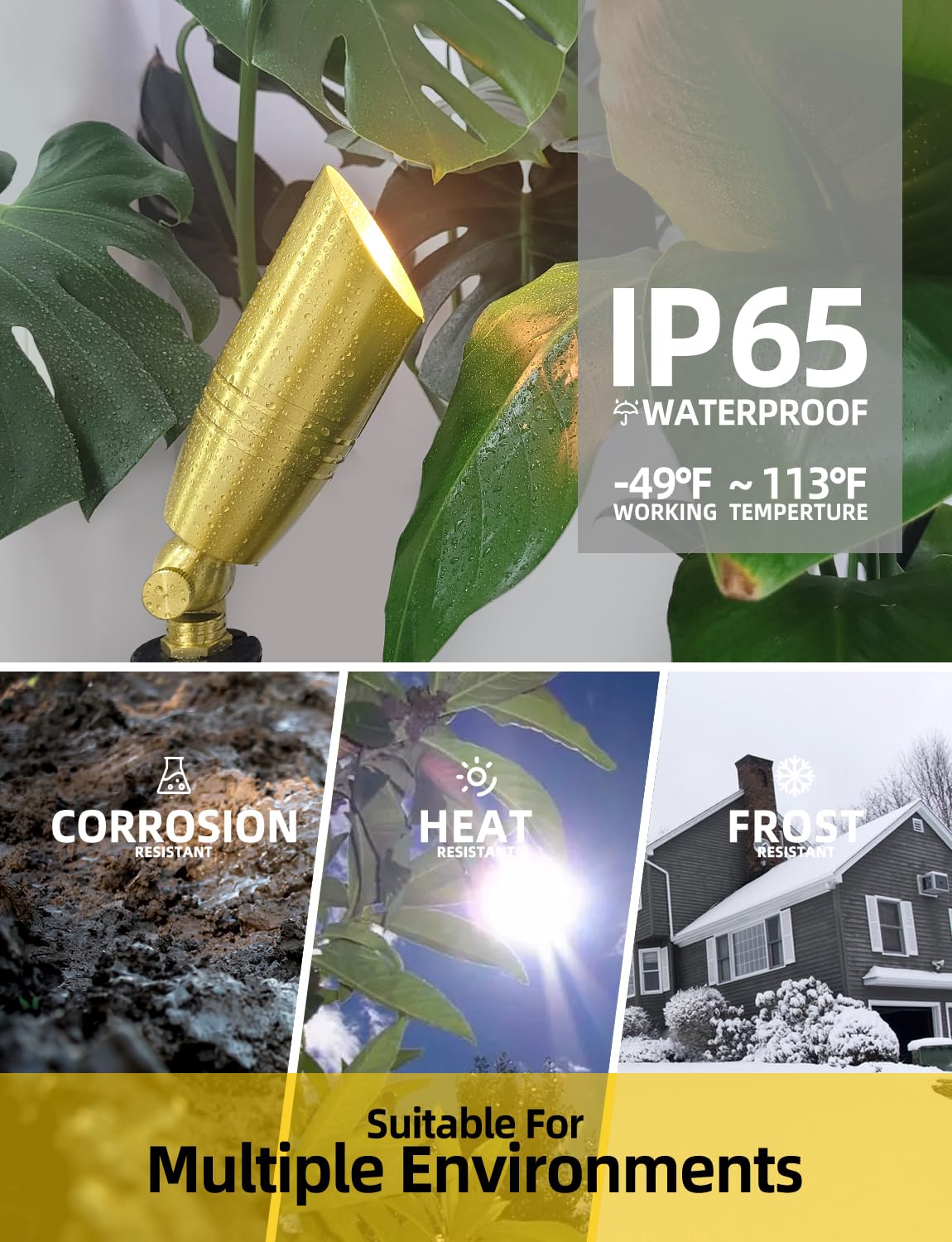 COLOER Die-cast Brass Landscape Spotlight 1-Pack with 5W Aluminum Housing LED MR16 Bulb,12V AC/DC Low Voltage Copper Outdoor Lighting, Directional