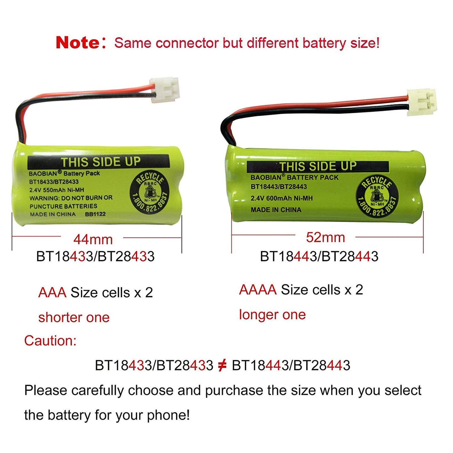 BAOBIAN 2.4V Rechargeable Cordless Phone Batteries Compatible with for AT&T/Lucent BT-18433 BT-184342 BT-28433 BT-284342 BT-6010 BT-8000 BT-8001