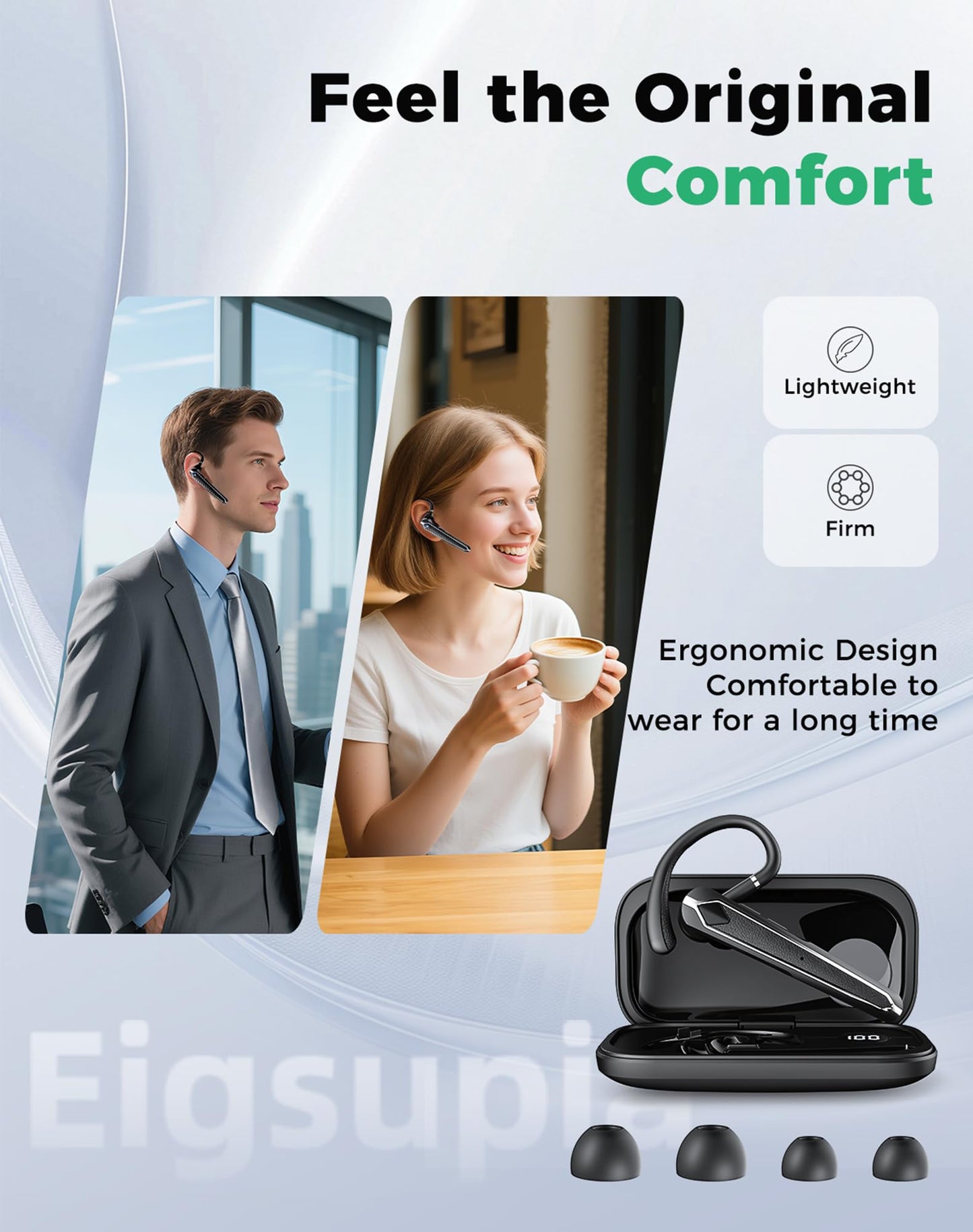 Bluetooth Headset, Wireless Bluetooth Earpiece with USB Dongle and Charging Case 100 Hours Talking Time Built-in Microphone for iOS Android Cell