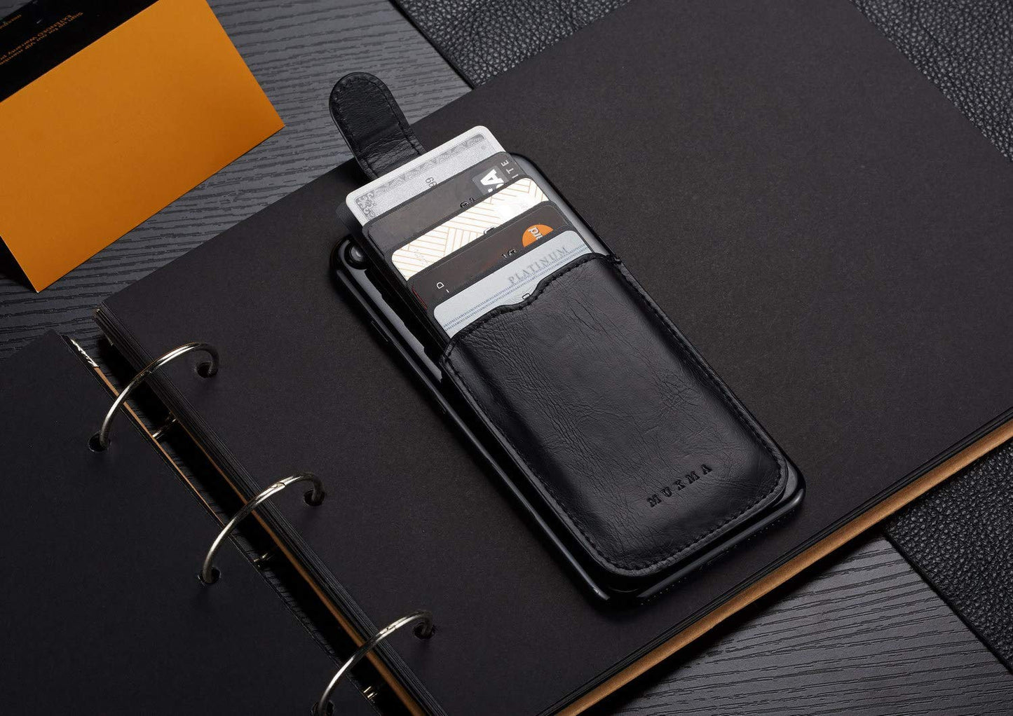 MUMUGUO Card Holder for Back of Phone,Pu Leather RFID Blocking 5 Pull Credit Card Cash Cell Phone Wallet Pocket Stick on Back iPhone