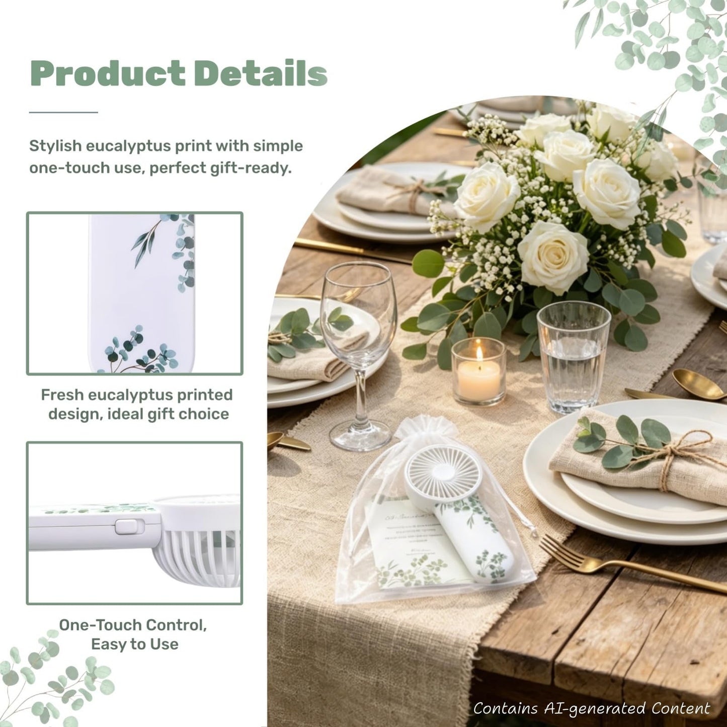 EPWQLC 48 Pack Wedding Mini Fans Bulk, Mini Portable Fan Bulk with Organza Bags and Thank You Cards, Handheld Battery Operated Fan for Wedding Bridal
