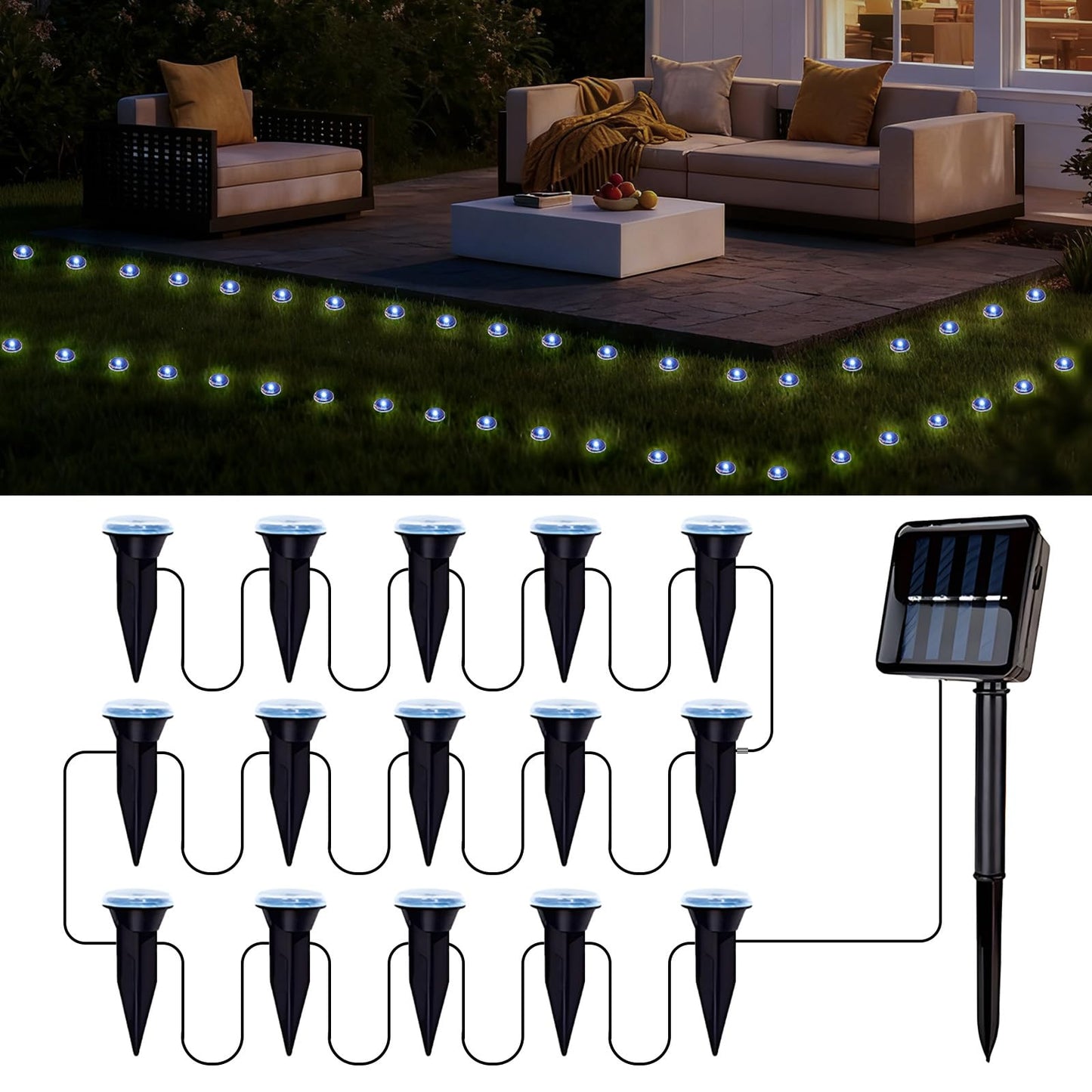 BYIZO 15 LED Solar Ground Lights Outdoor, Waterproof Solar Pathway Lights, LED Landscape Lighting for Garden, Patio, Driveway, Walkway - White