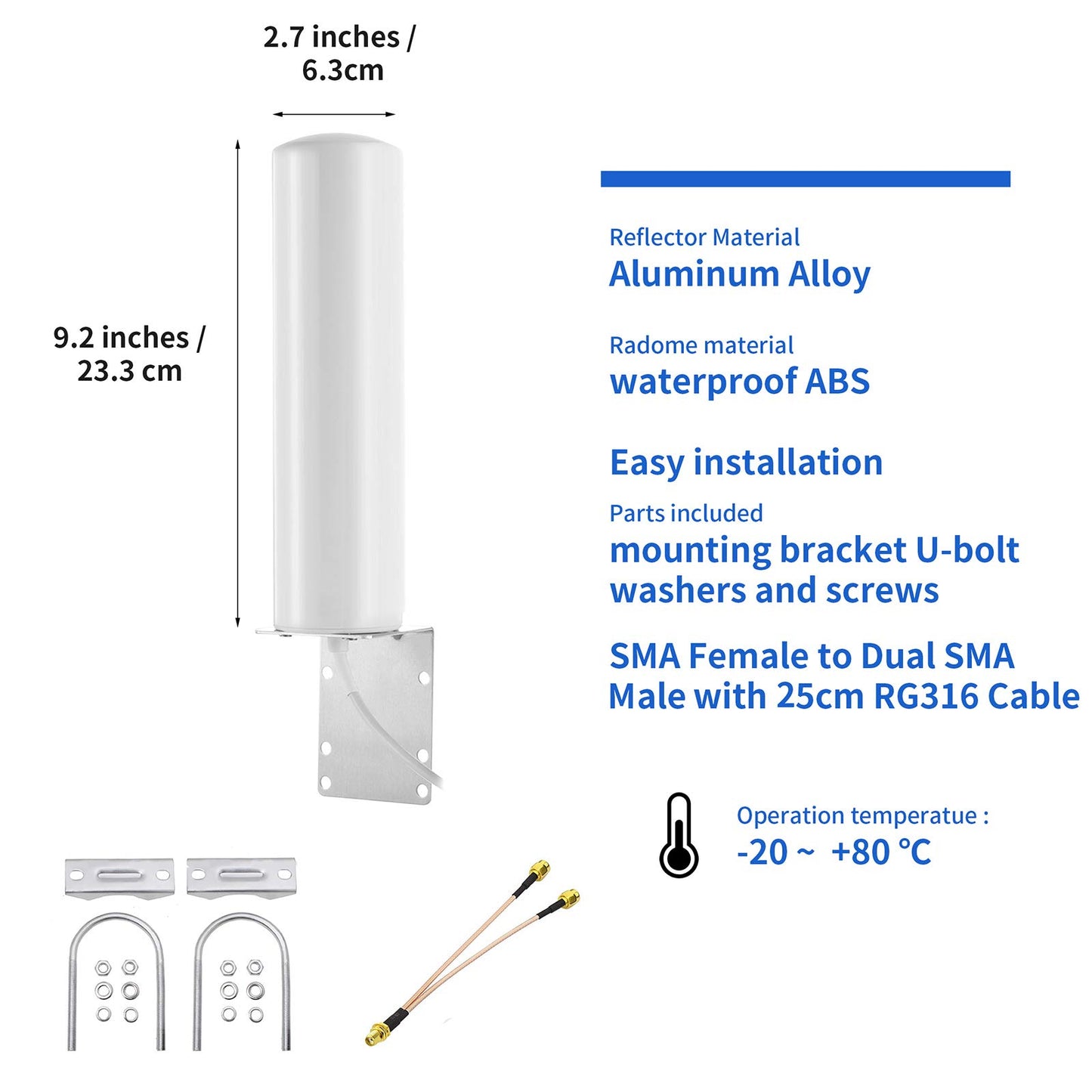 High Gain 10dBi SMA Male Wide Band 3G/4G LTE Modems, Routers, & Cell Boosters Omni-Directional Outdoor Fixed Mount Antenna for Verizon, AT&T, T-Mobile