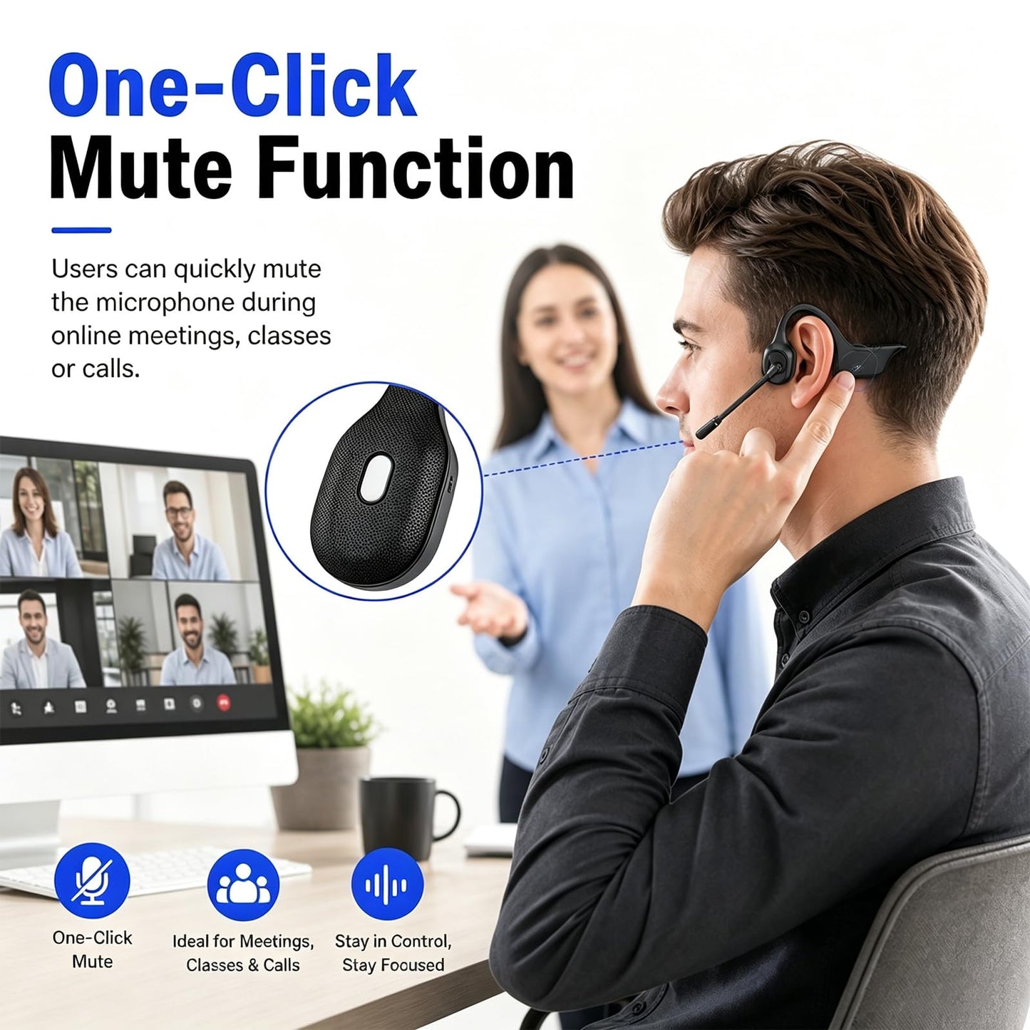 Open-Ear Headphones with Noise-Canceling Mic, Bone Conduction Headphones