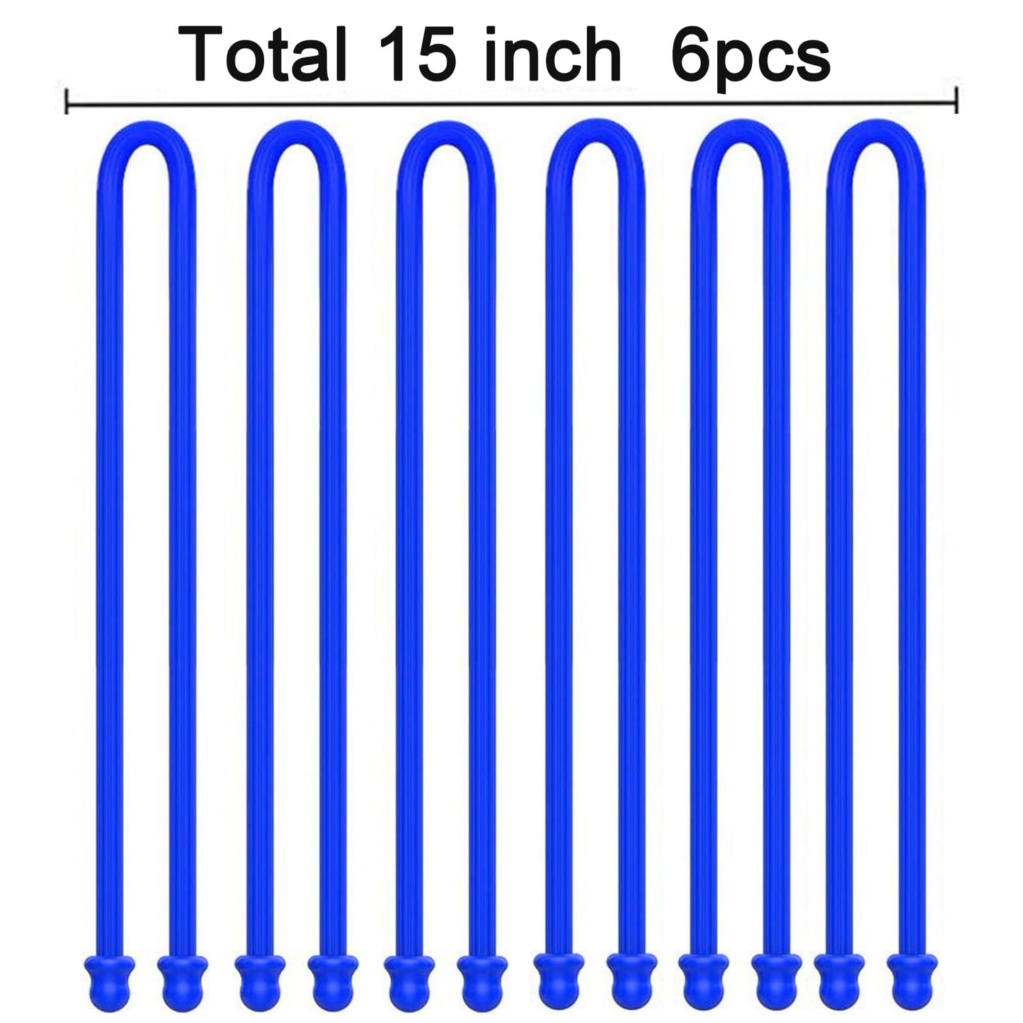6Pcs 15-Inch Silicone Cable Tie, Steel-Core Twist Ties, Reusable Rubber Straps for Organizing, Dia 5mm