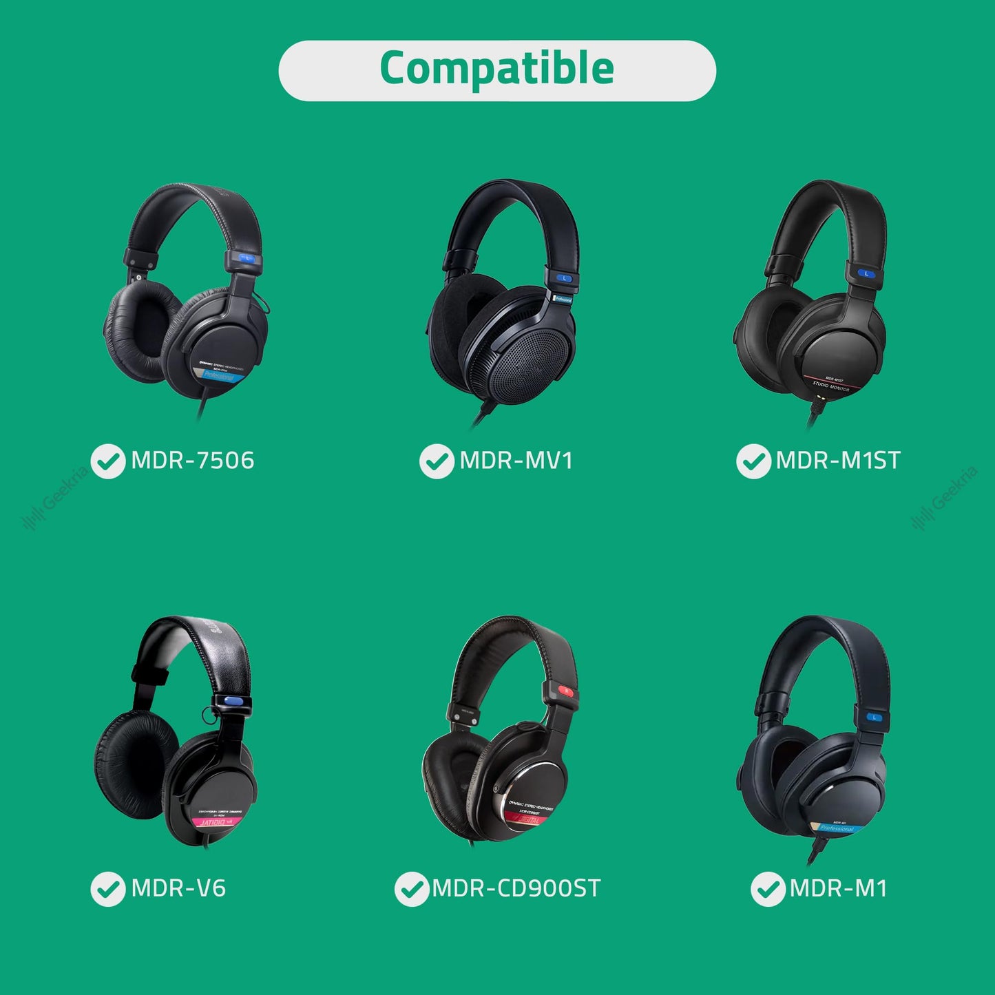 Geekria PRO Extra Thick Velour Replacement Ear Pads Compatible with Sony MDR-7506, MDR-MV1, MDR-V6, MDR-V7, MDR-M1, MDR-M1ST, MDR-CD900ST Headphones
