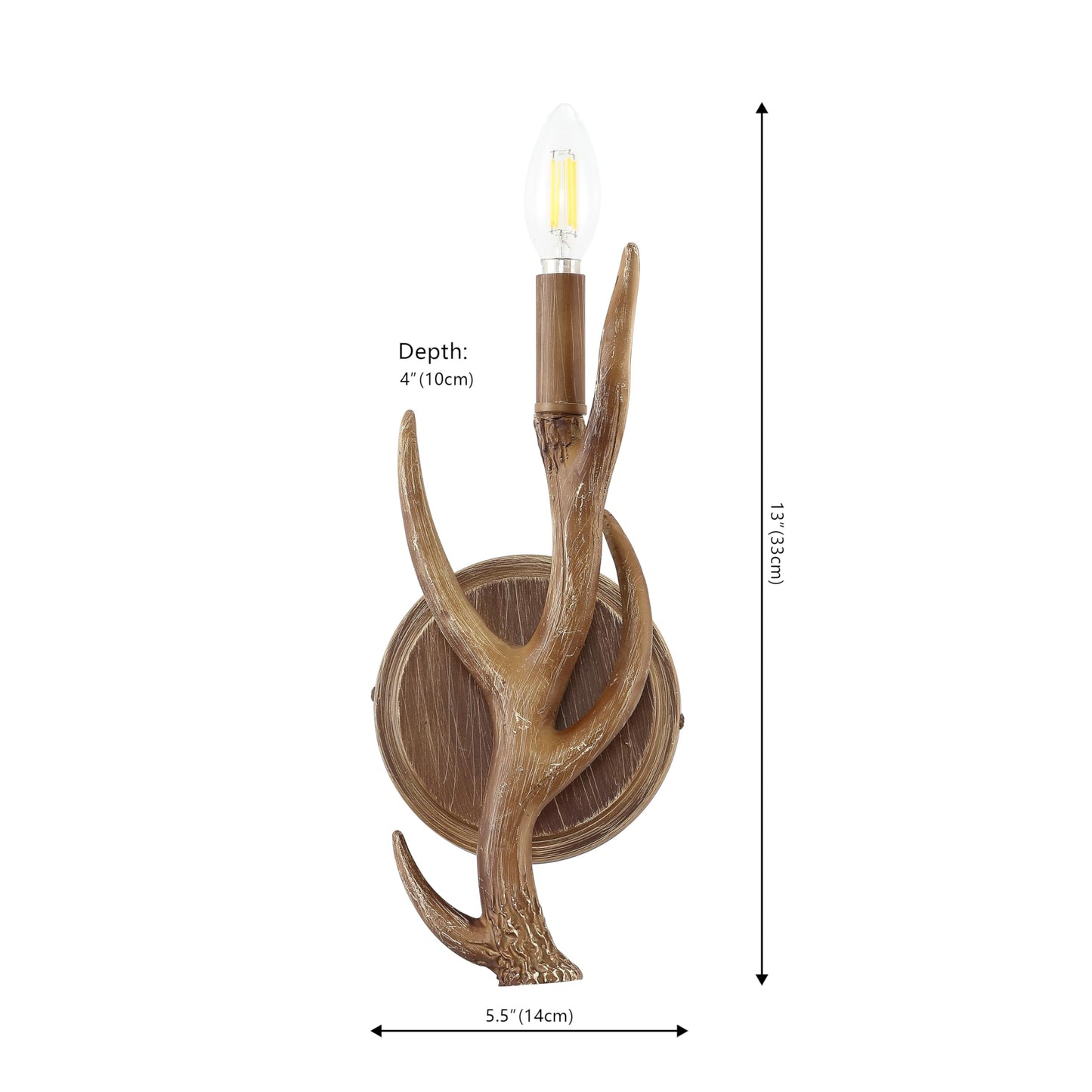 JONATHAN Y 5.5" Brown 1-Light Wood Finish Faux Antler LED Vanity Light Set of 2, Rustic Wall Sconces for Bathroom Mirror Hallway, Southwestern