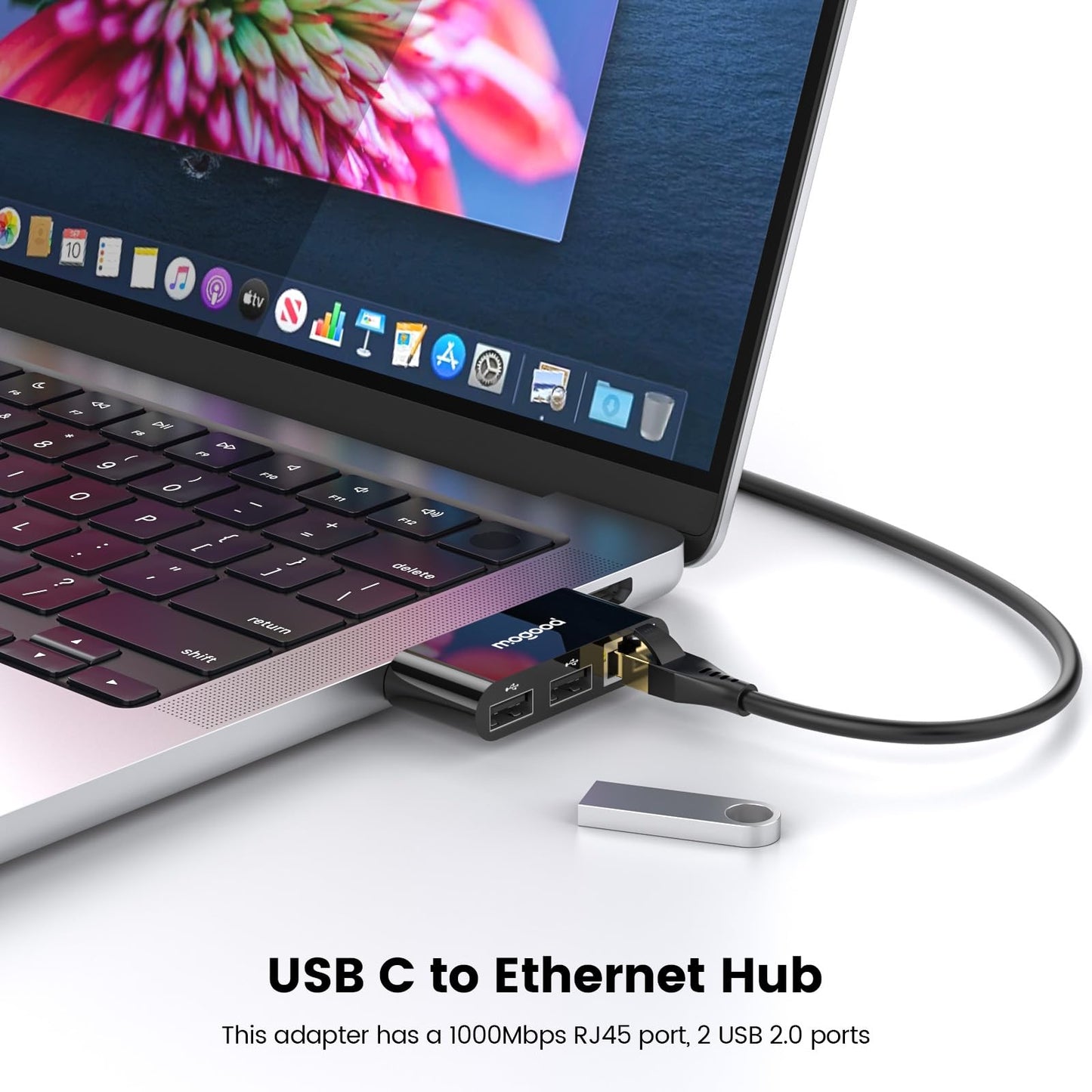 MOGOOD USB C to Ethernet Adapter, Type-C Gigabit Ethernet Adapter, 3 in 1 USB C (Thunderbolt 4/3 Compatible) to RJ45 LAN Network Dongle for MacBook