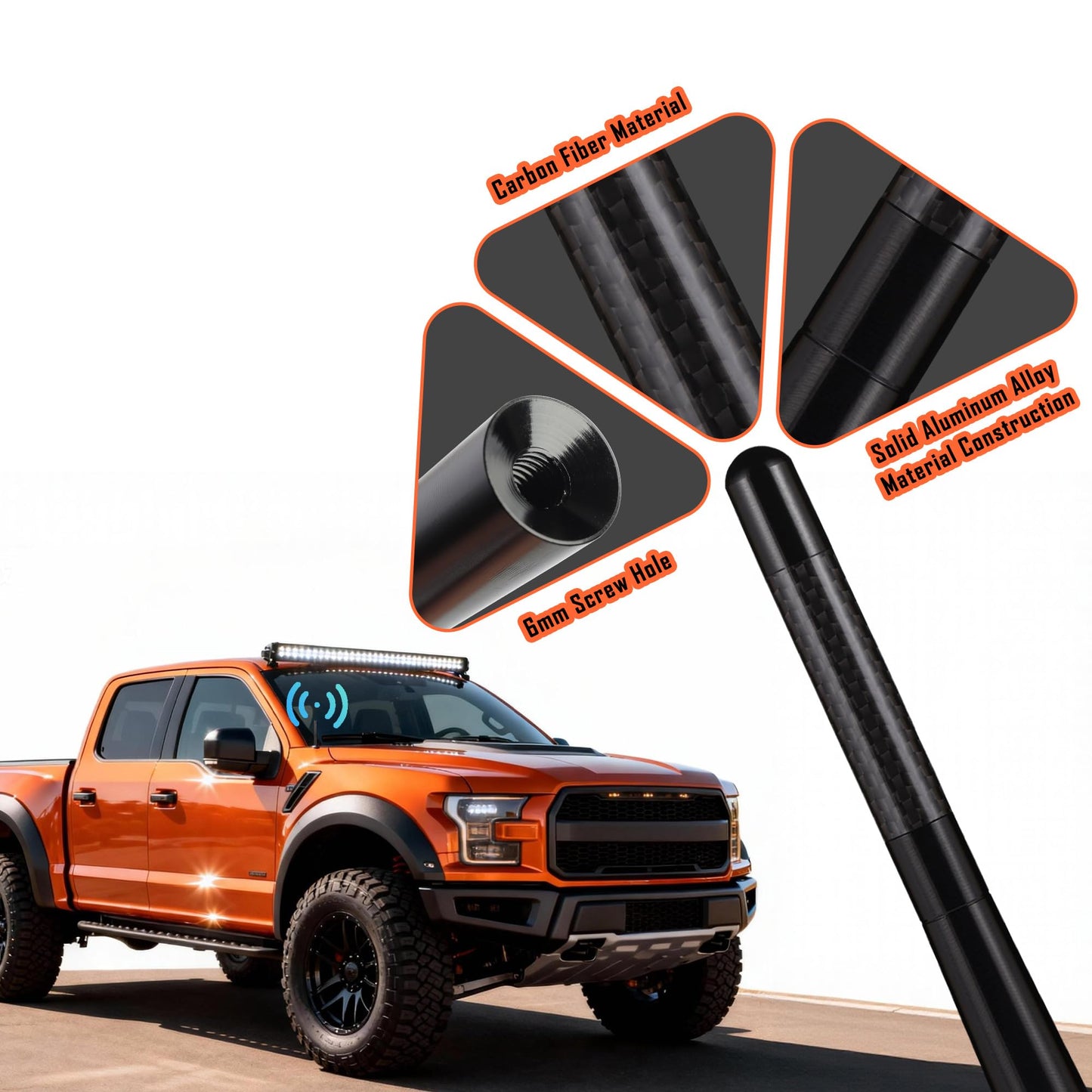 AXECO 4.7" Carbon Fiber Antenna Topper Aerial Stubby Replacement for Chevy Silverado GMC Sierra 1500 2500 3500 Mast Vehicle AM/FM Radio Reception