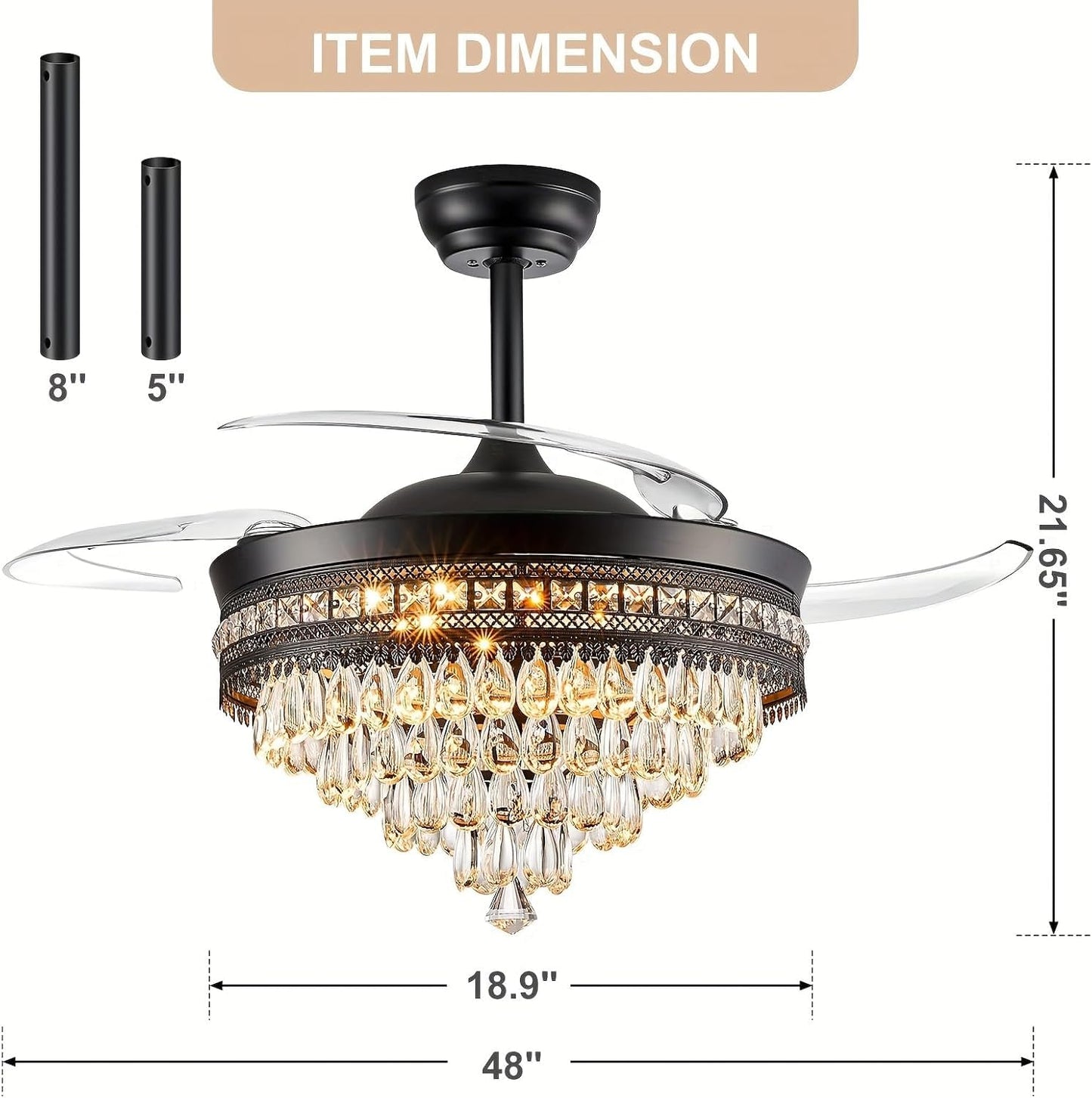 48''Fandelier Ceiling Fan with Light,3 Color Temperature/6 Wind Speed