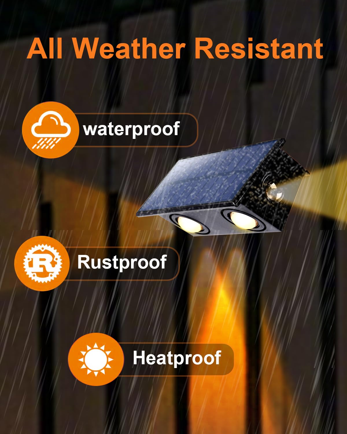 POLIGHTY 4 Pack 3-Side Solar Fence Lights Outdoor Waterproof with Warm White LED Spot Lens, for Wall, Deck, Patio, Yard, Rail, Garage, Pool, Designed