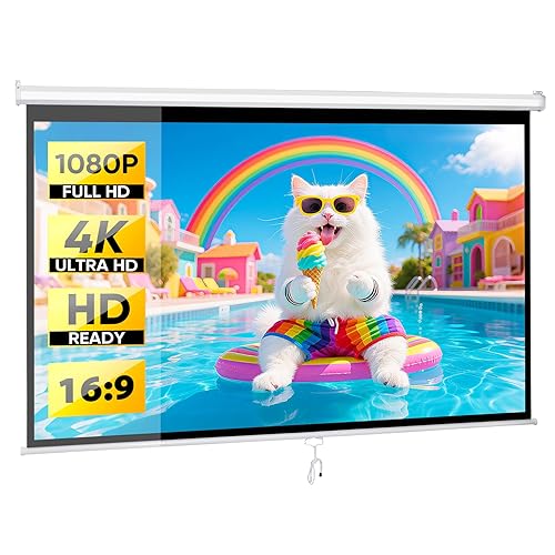 Epetlover 100 Inch 16:9 HD Projection Screen Manual Pull Down Indoor Outdoor Movie Screen, Wrinkle-Free Portable Projector Screen for Home Cinema