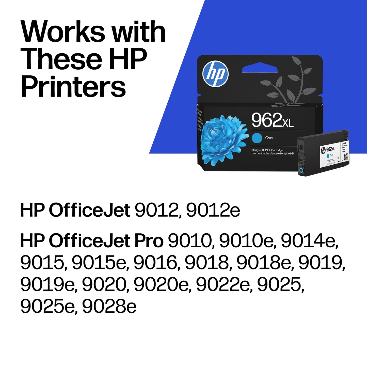 HP 962XL Cyan High-Yield Ink Cartridge | Works with OfficeJet 9010, Pro 9010, 9020 | Eligible for Instant Ink | 3JA00AN