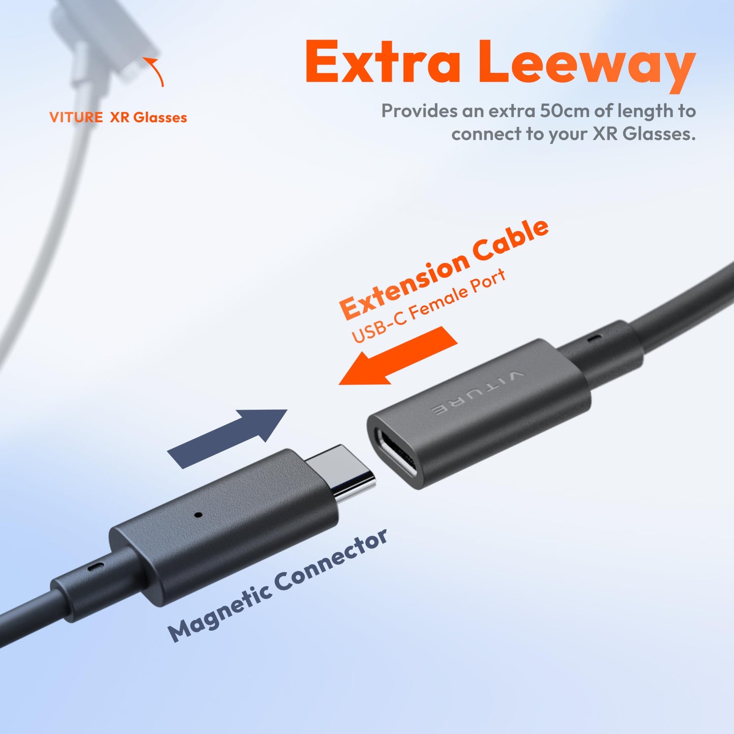 VITURE USB-C 50cm Data Extension Cable, Compatible XR Smart Glasses