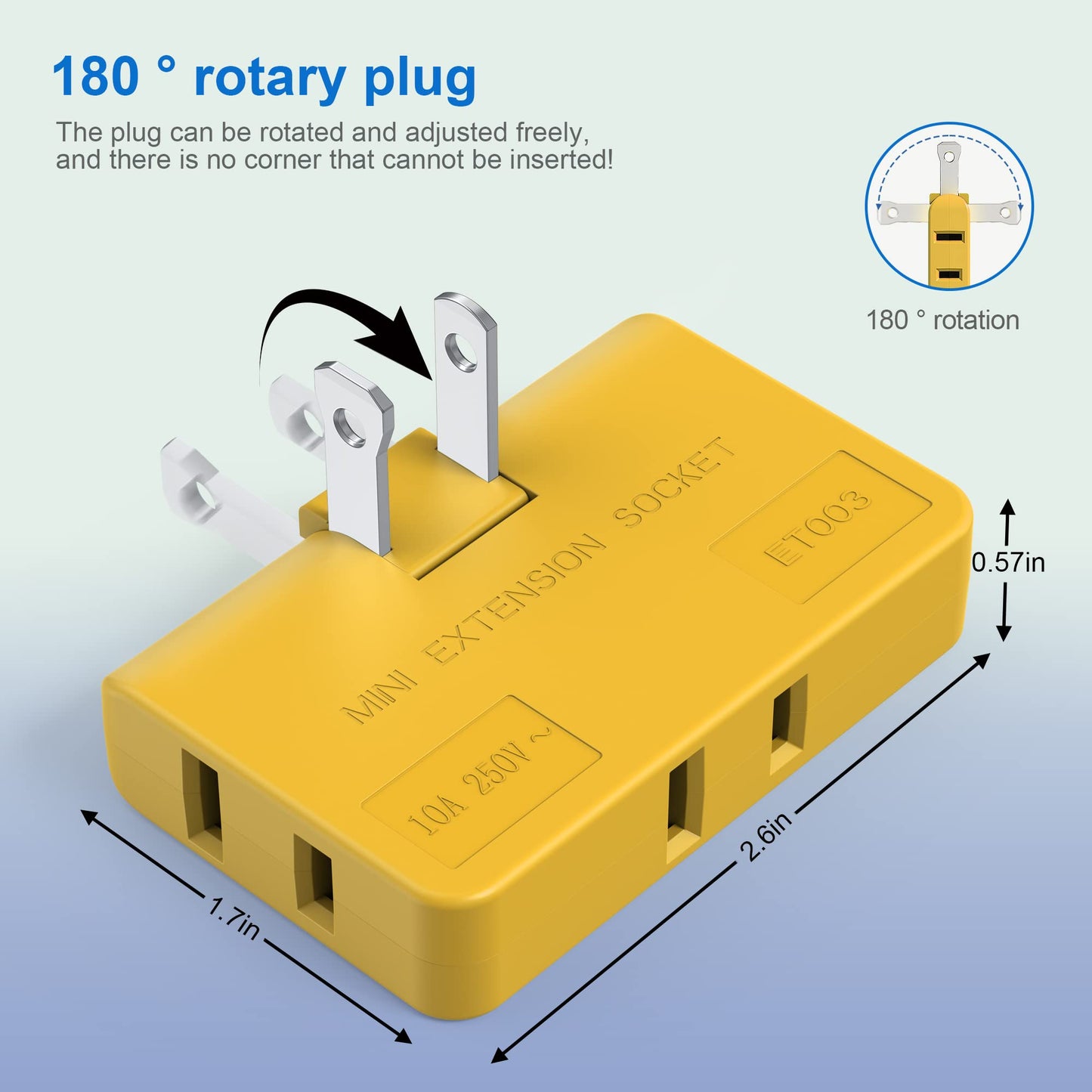 ETwinCoo 3 Way Flat Wall Outlet Extender AC Adapter - 2 Prong Flat Wall Plug, Adjustable Rotatable Mini Socket (Quick & Safe) Perfect for Home