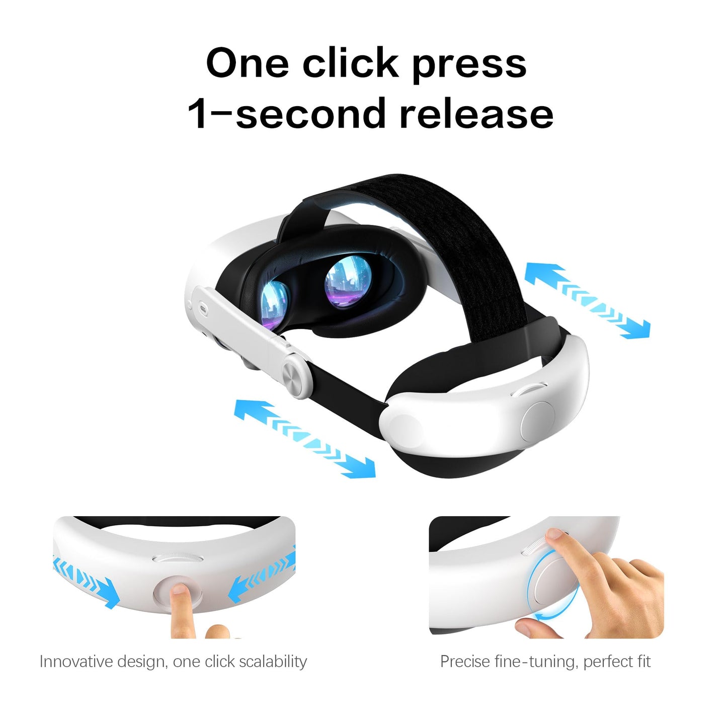 WOUNMTT Head Strap for Oculus Meta Quest 3/3S/Quest 2 - One-Click Release VR Headset Strap with Adjustable Dial, Universal Quick-Conversion Design