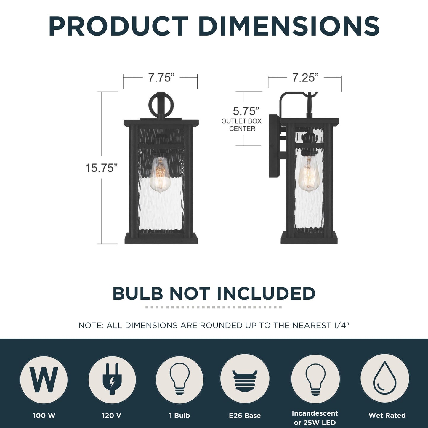 Quoizel Moira 15.75" Outdoor Wall Sconce, Earth Black with Clear Glass, Marine-Grade ETL Wet Rated