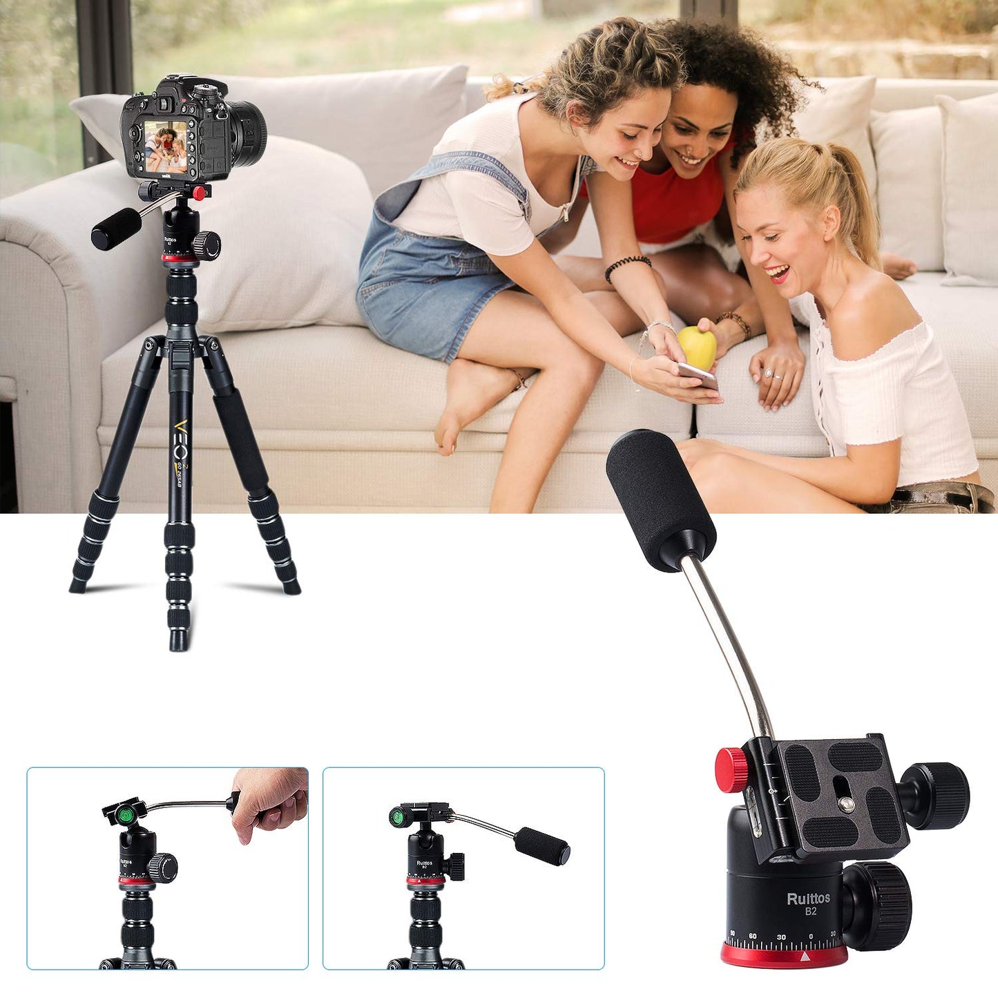 Tripod Ball Head, Ruittos Pan Head Camera Mount with Quick Release Shoe Plate and Handle, 360 Panoramic Ballhead for DSLR/SLR Camera Smart Phone