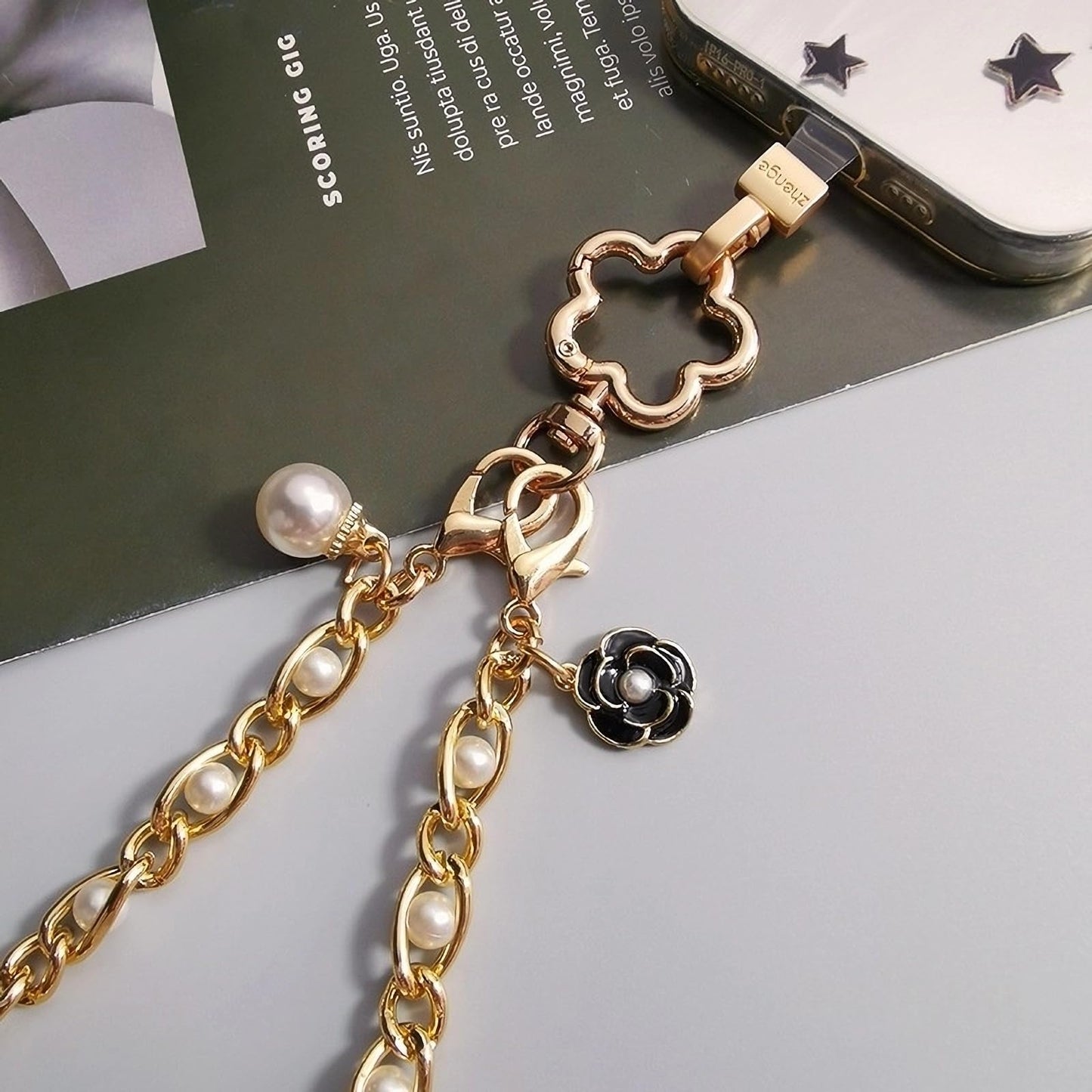 Fancy Pearl Cell Phone Wrist Strap for Women - Elegant Gold Chain Lanyard for iPhone 17 Pro Max & Most Smartphones, Detachable Cellphone Wristlet