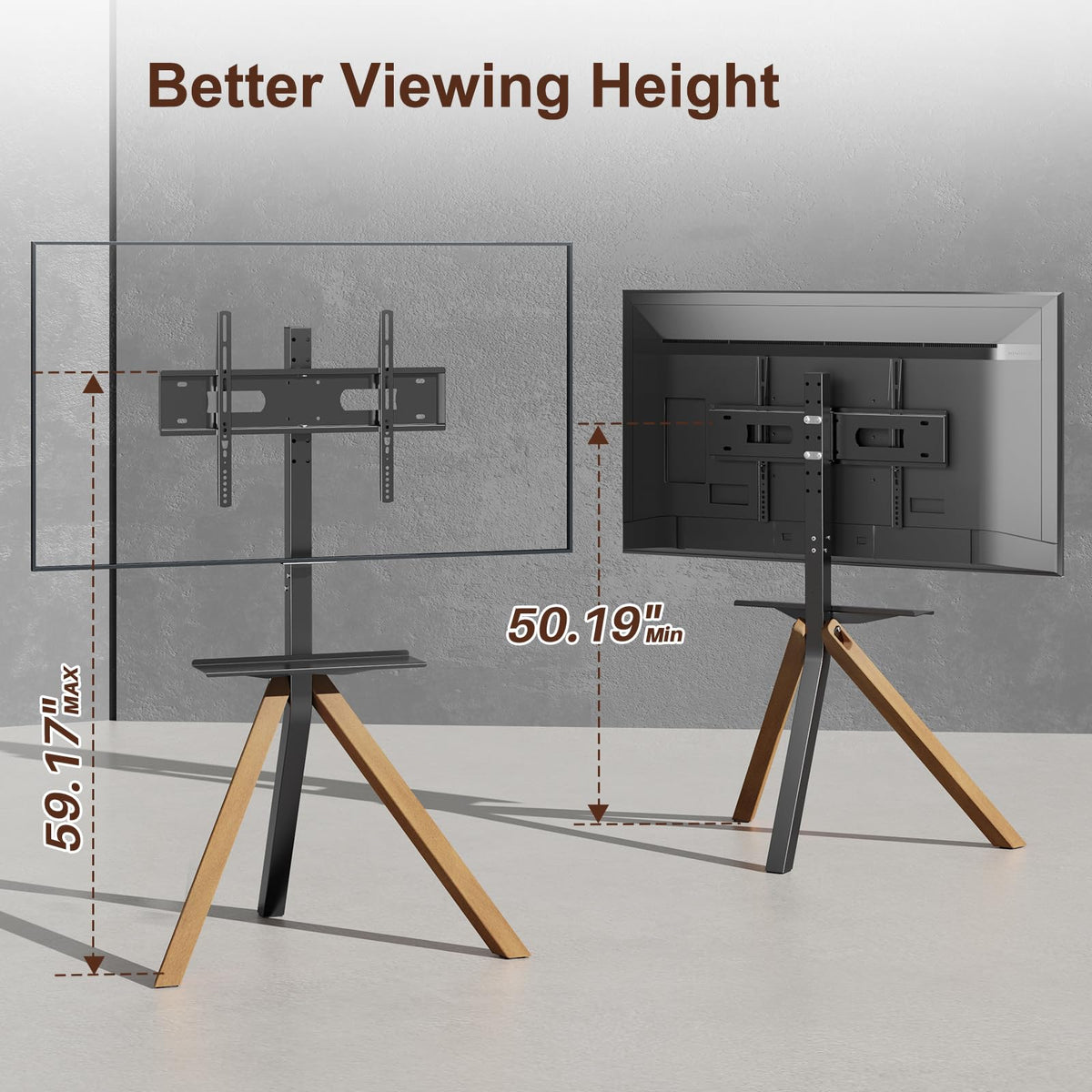 Tripod Easel TV Stand for 32 to 75 Inch LCD LED OLED Screen, Modern Floor TV Stand with Swivel Mount, Wooden Legs Minimalist Style, Portable Corner TV