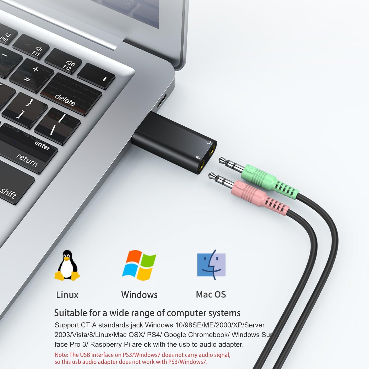 pastall ???????????????? USB to 3.5mm Jack Audio Adapter, USB A to Aux Adapter External Stereo Sound Card, USB to Headphone Jack Adapter