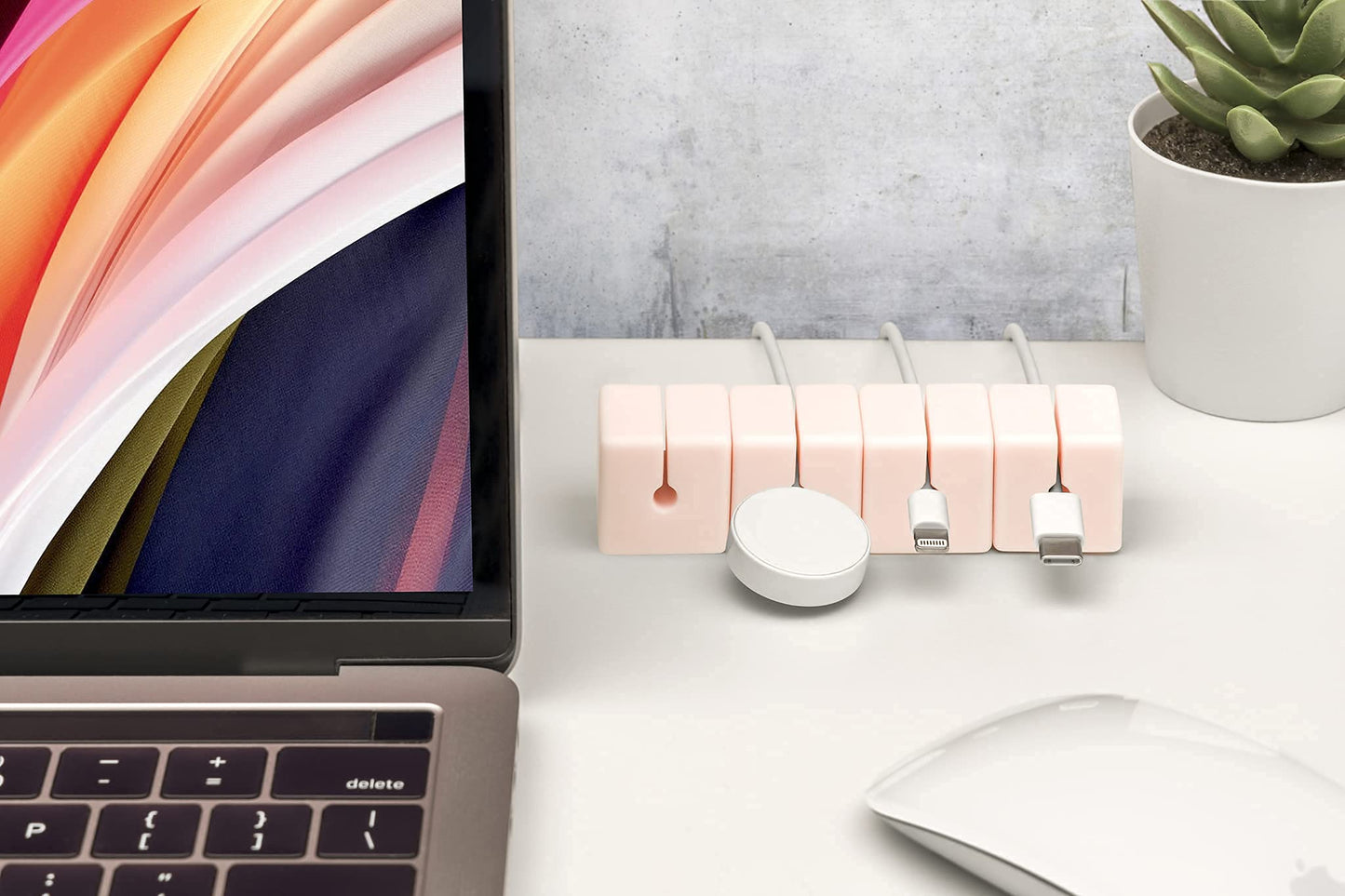 Function101 Cable Blocks 4 Pack | Pink | Magnetic Weighted Silicone Cord Organizer for Desk, Home, Office, Nightstand | Flexible and Tangle-Free Cable