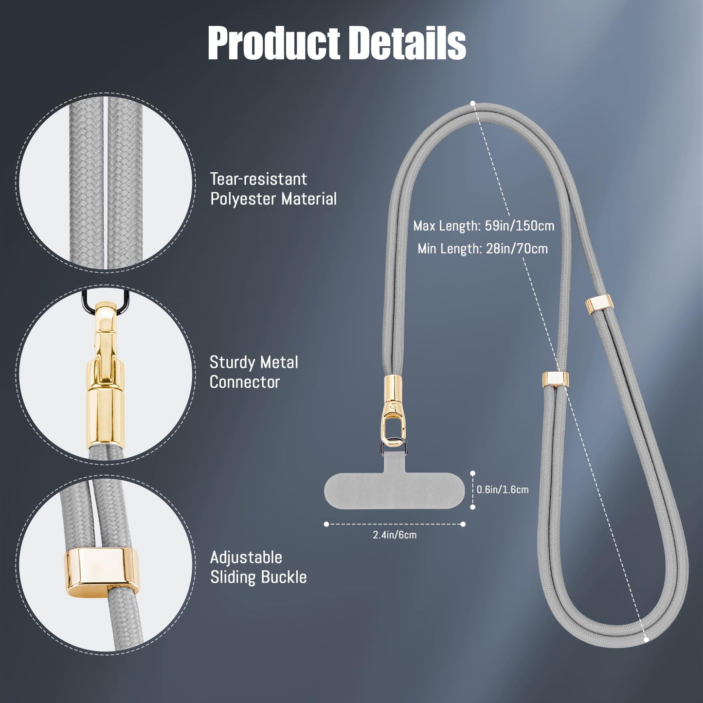 Dadanism Phone Lanyard 2 Pack, 2x Adjustable Crossbody Phone Strap, 2x Tether Tab, Anti-theft Universal Cellphone Multifuctional Patch Lanyards