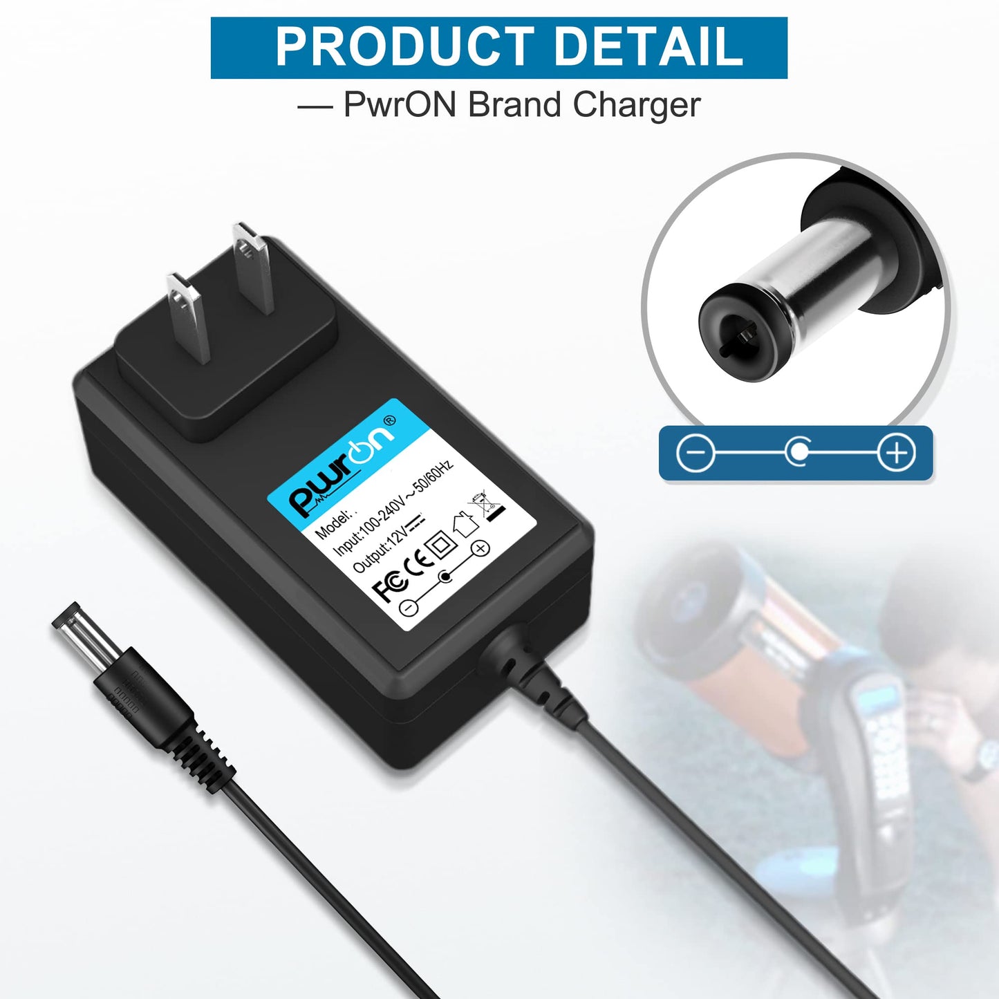PwrON 12V Compatible with Celestron 18778 Power Adapter Replacement for NexStar 4SE 5SE 6SE 8SE 130SLT 127SLT LCM 114LCM 90LCM Power Cord